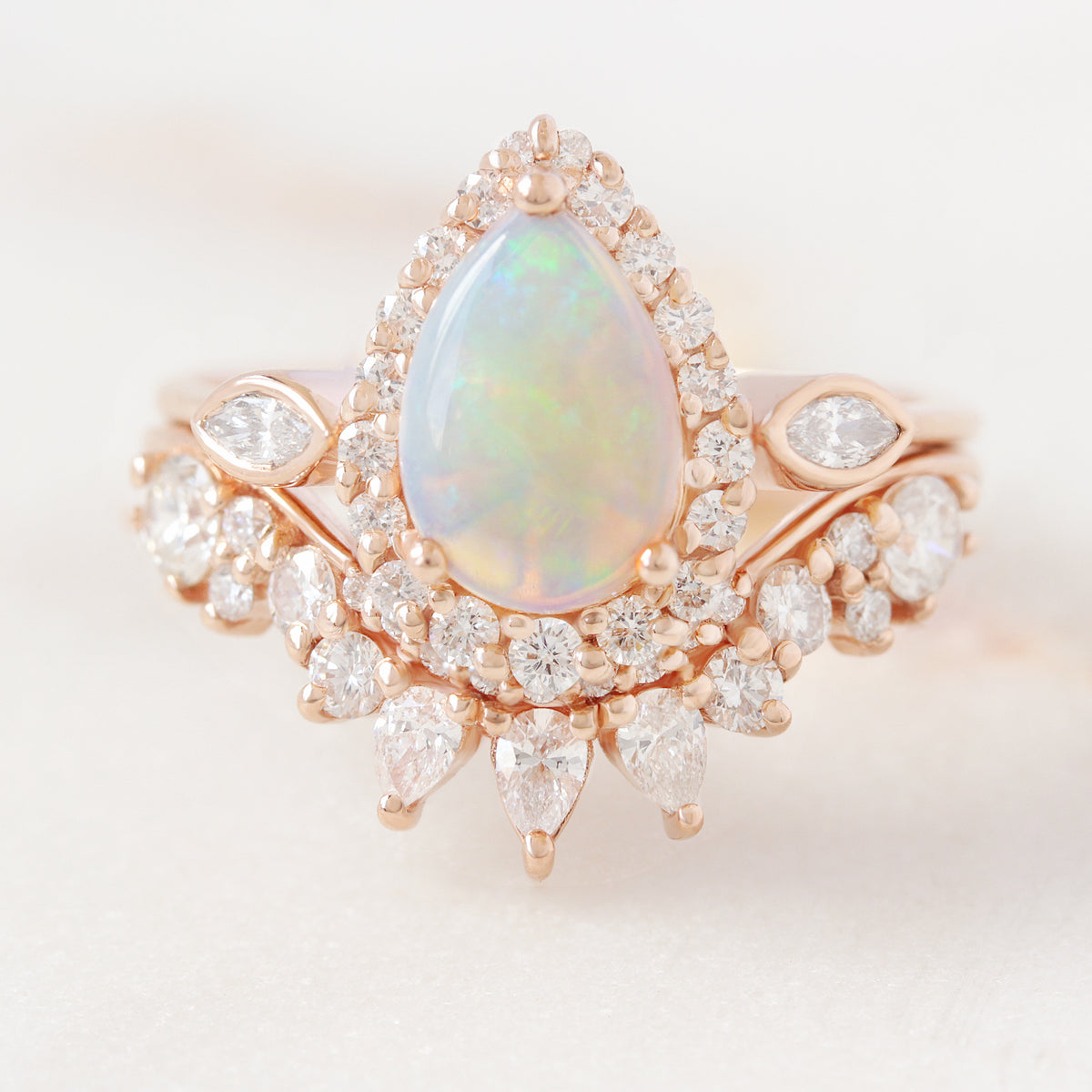 Curved Pear Diamond Wedding Nesting Stacking Ring - Valeria