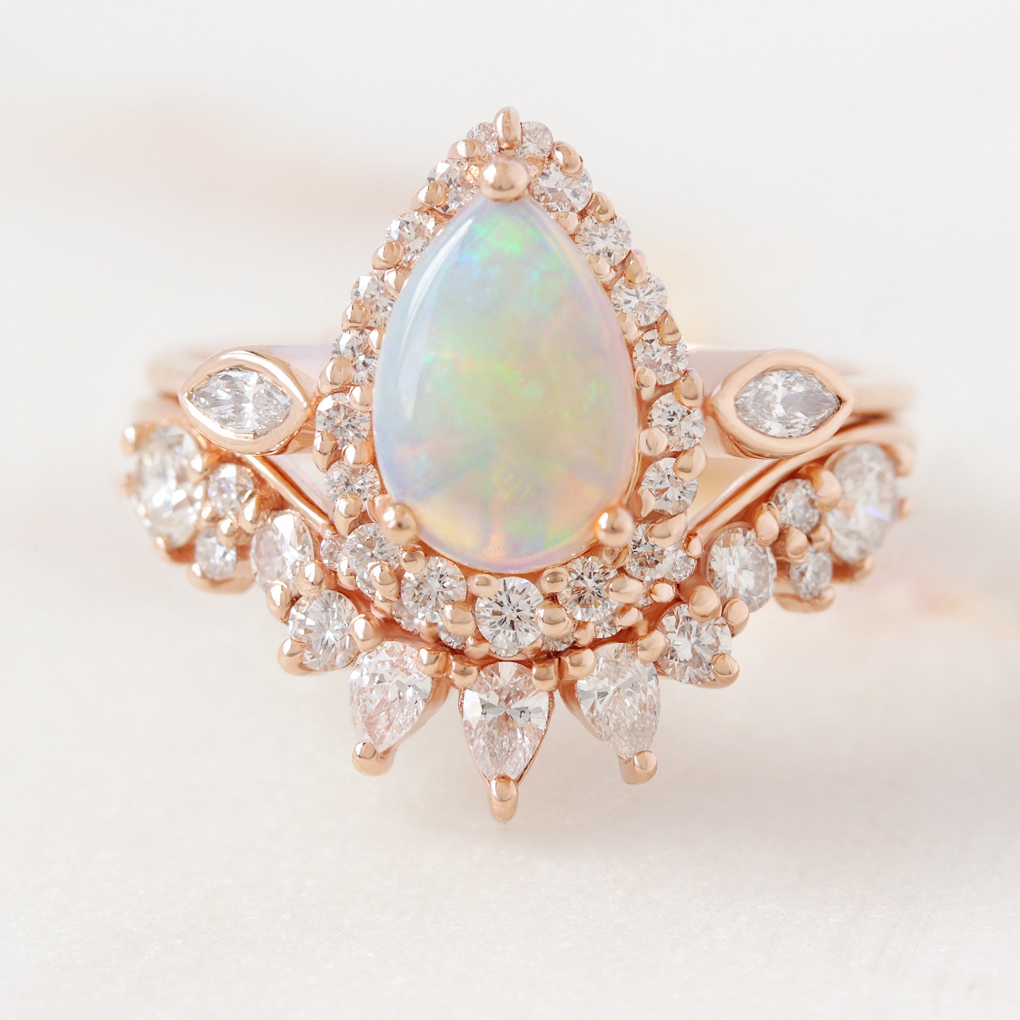 Pear Opal Marquise Diamond Halo Engagement Ring - Zoe ♥