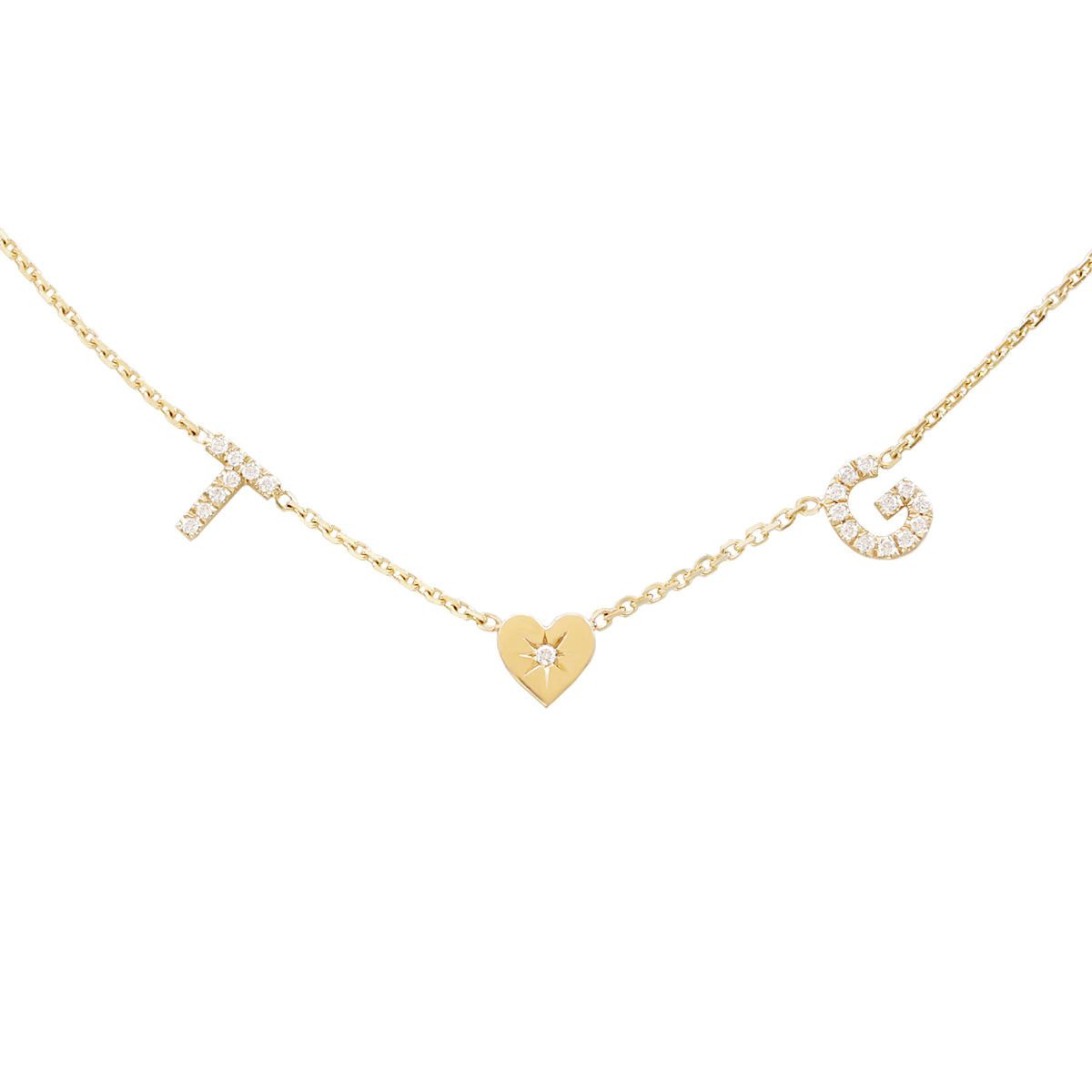 Two Diamond Initials with a Heart Personalized Diamond Necklace