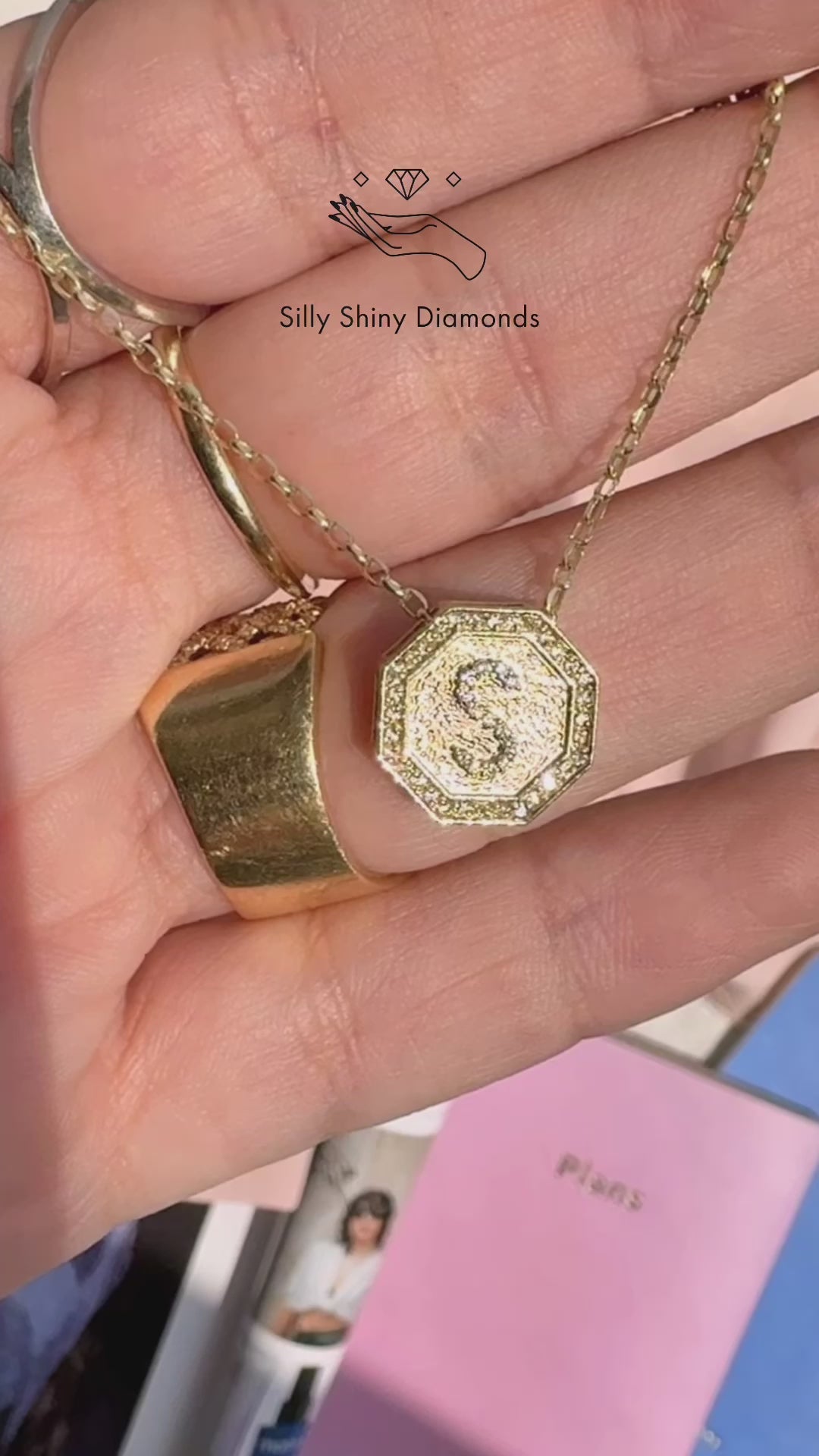 Octagon Coin Pave Diamond Initial Necklace