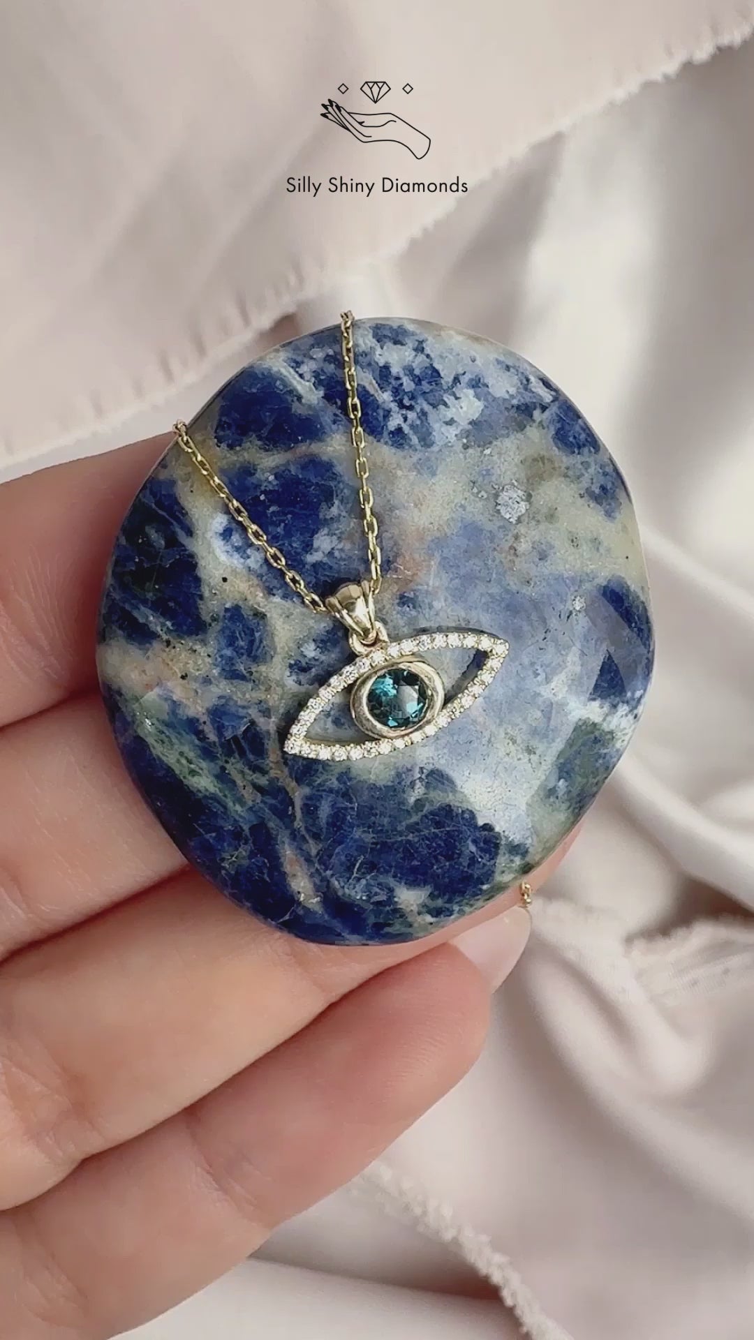 Evil Eye Pave Diamond / Blue Topaz Charm Necklace Suja ♥️