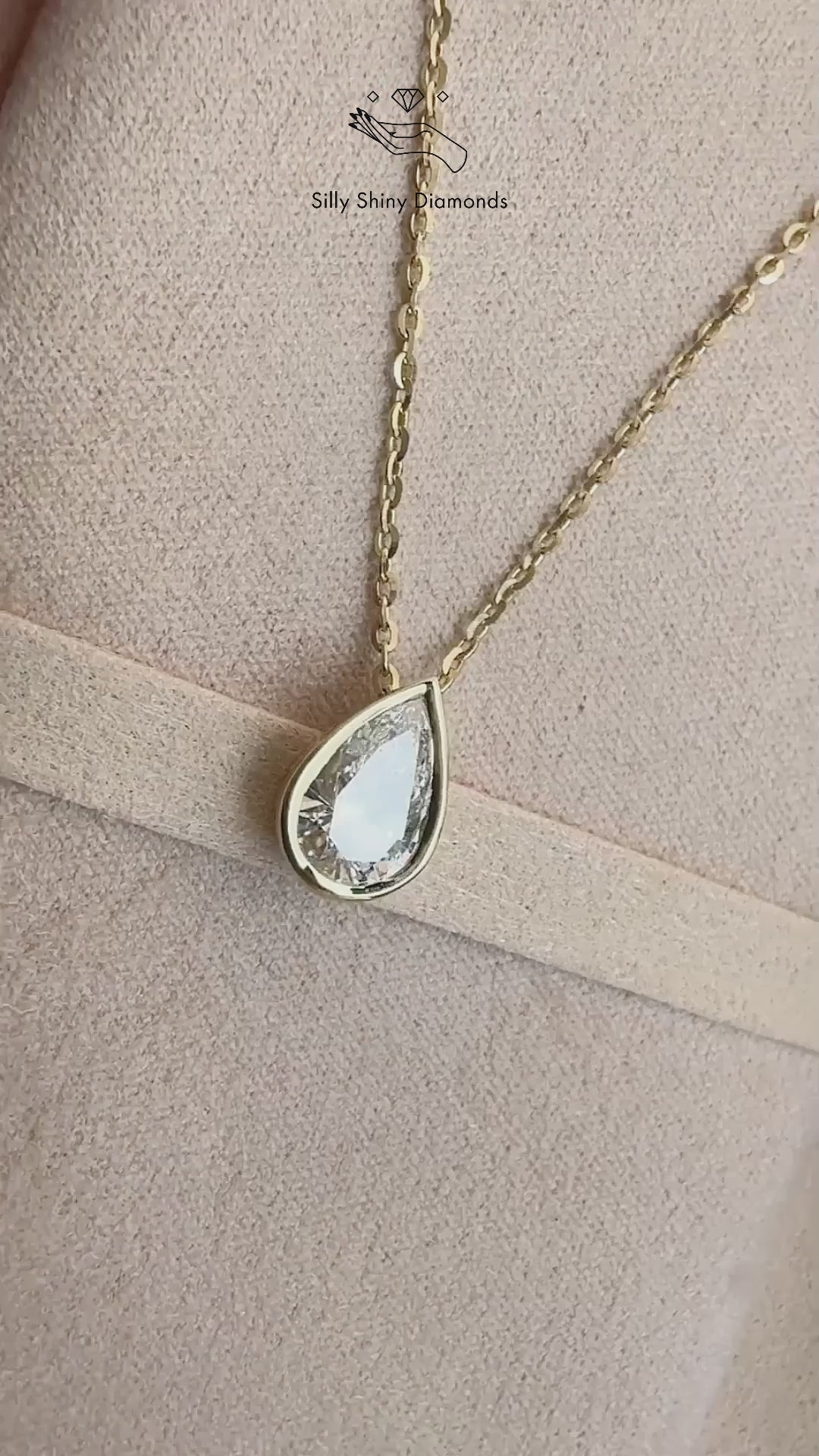 1ct pear shape diamond solitaire necklace bezel set