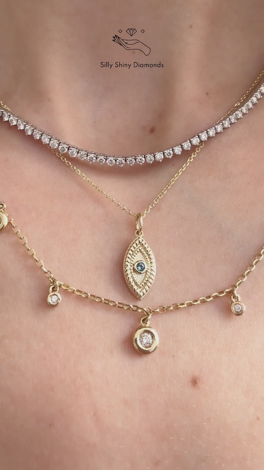 Evil Eye 14K Solid Gold Charm, protection Amulet Blue topaz