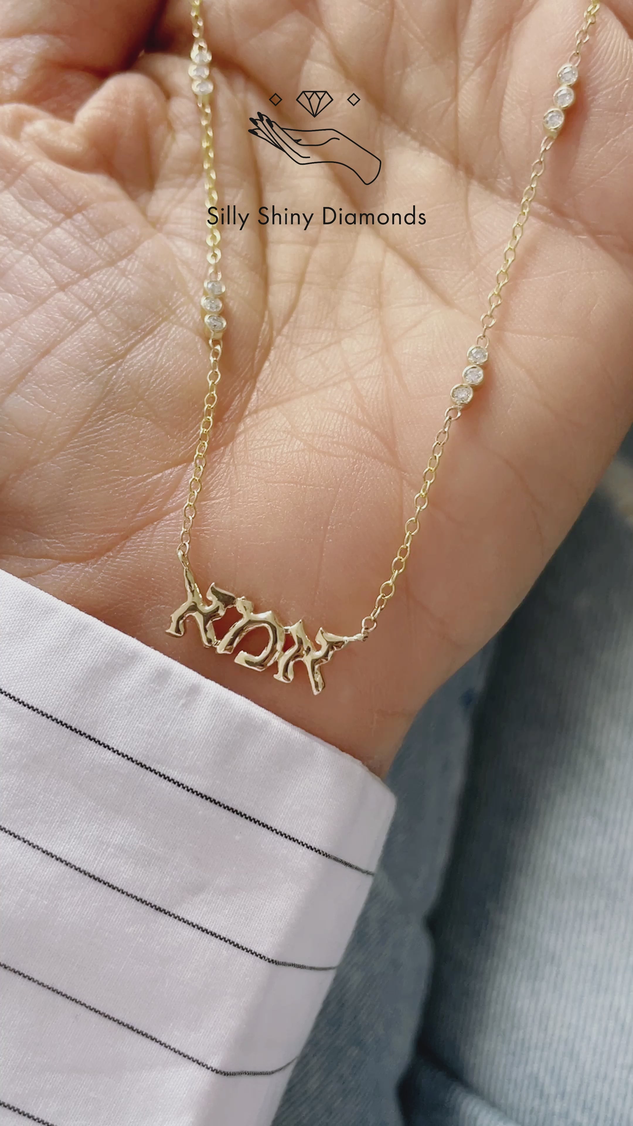 Hebrew Letters אמא Mom Necklace Diamonds On Chain Judaica Necklace