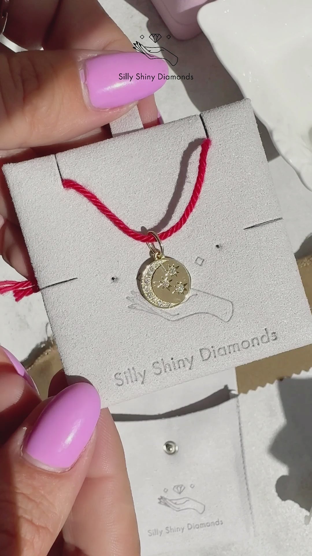 moon and stars gold and diamond pendant necklace