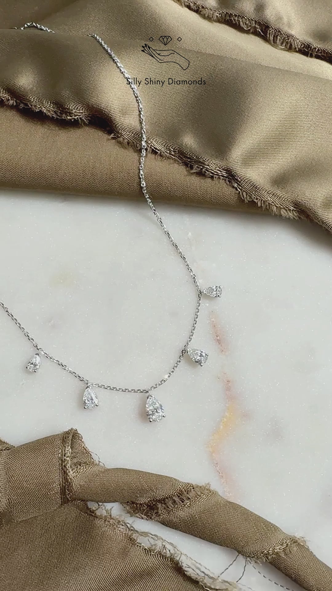 Five Pear Diamond Drops Charm Strand Necklace 2.50 Crat - White Gold