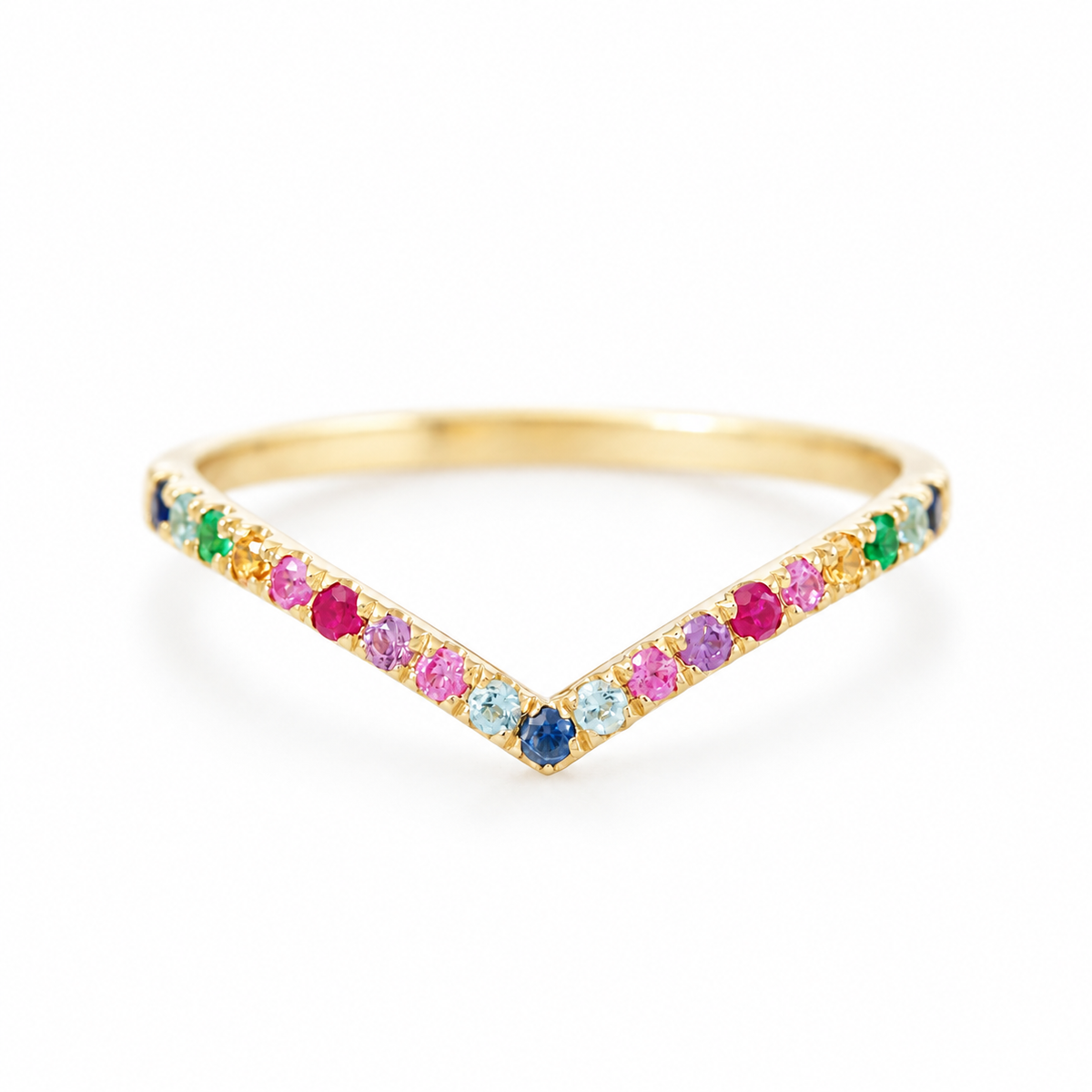 Rainbow Colors V Ring, Stacking Ring