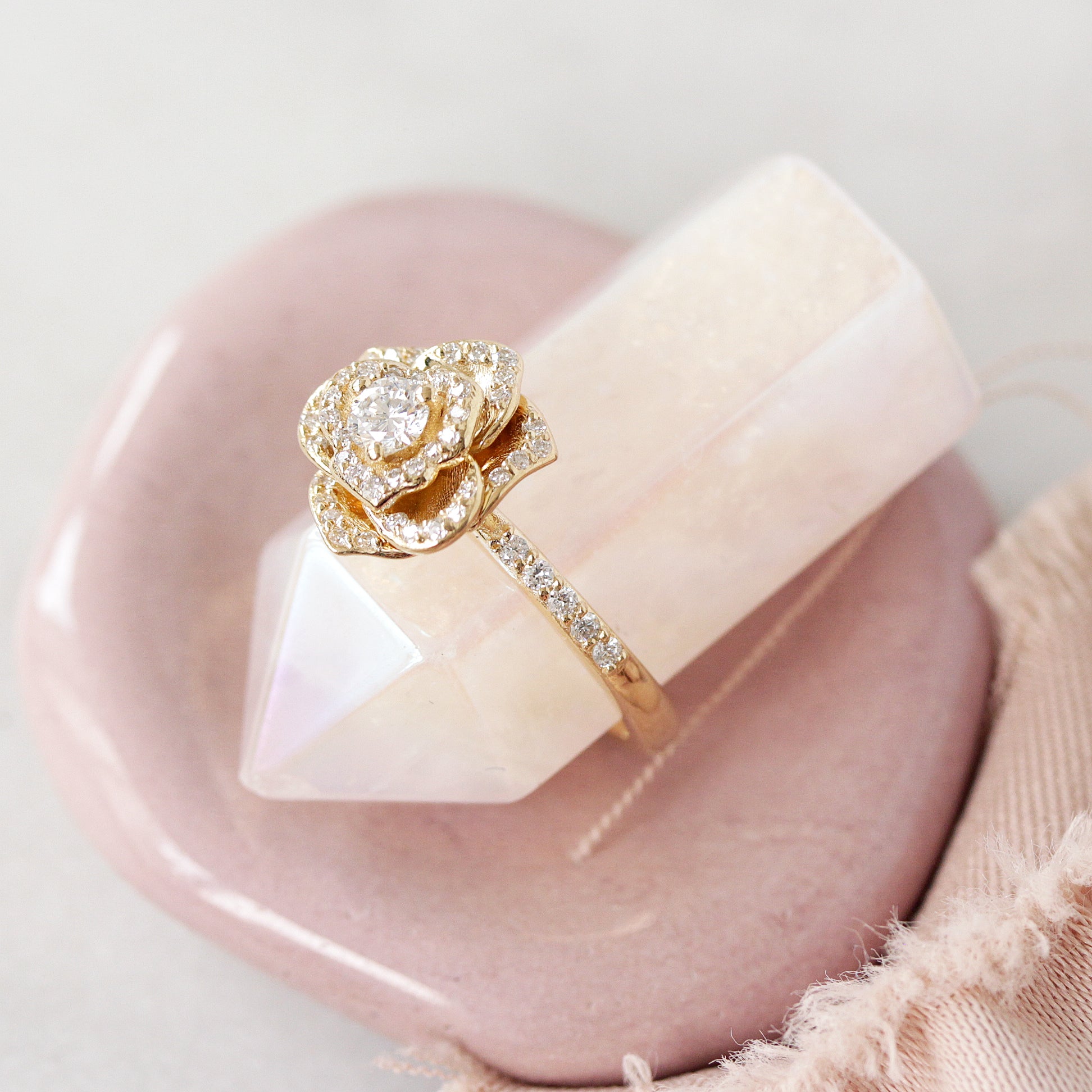 Rose Flower Diamond Ring engagement yellow gold