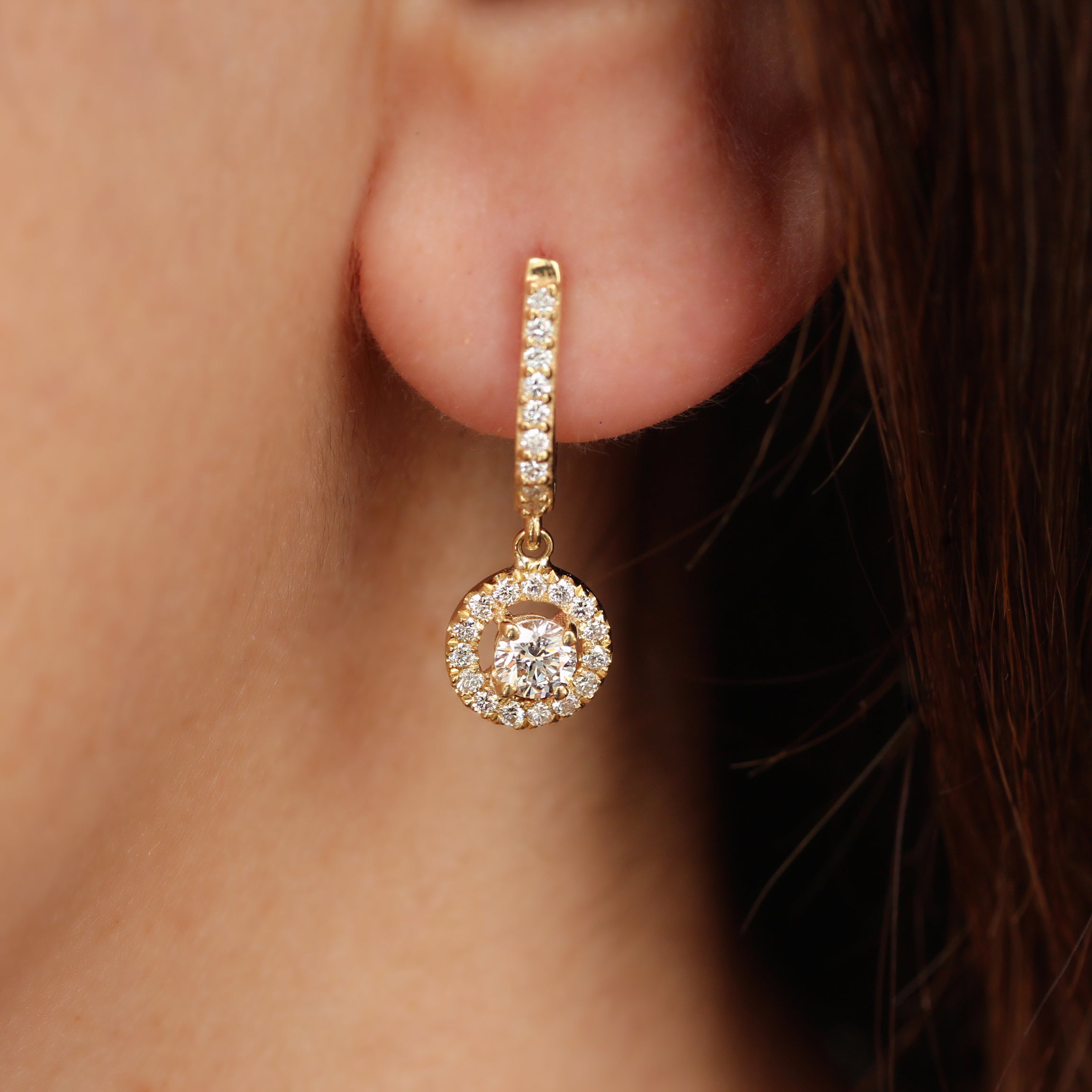 Round Diamond Halo Drops Dangle Earrings Basic