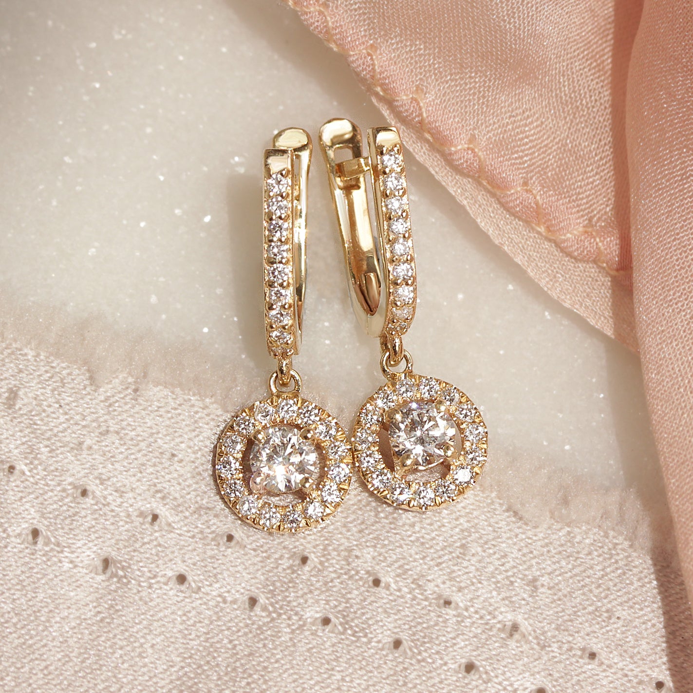 Round Diamond Halo Drops Dangle Earrings Basic