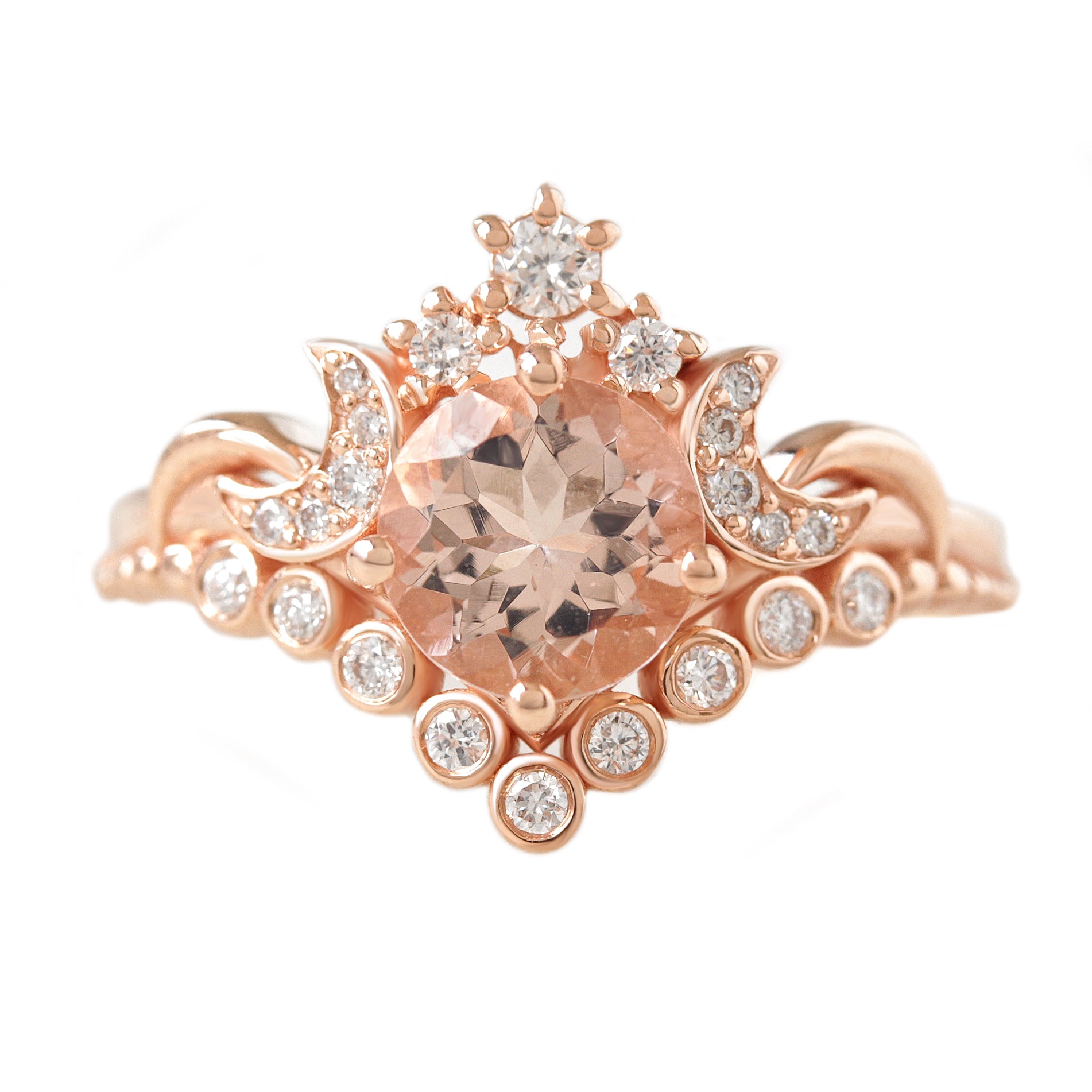 Round Morganite Moons and Stars Engagement Ring - Moonlight ♥