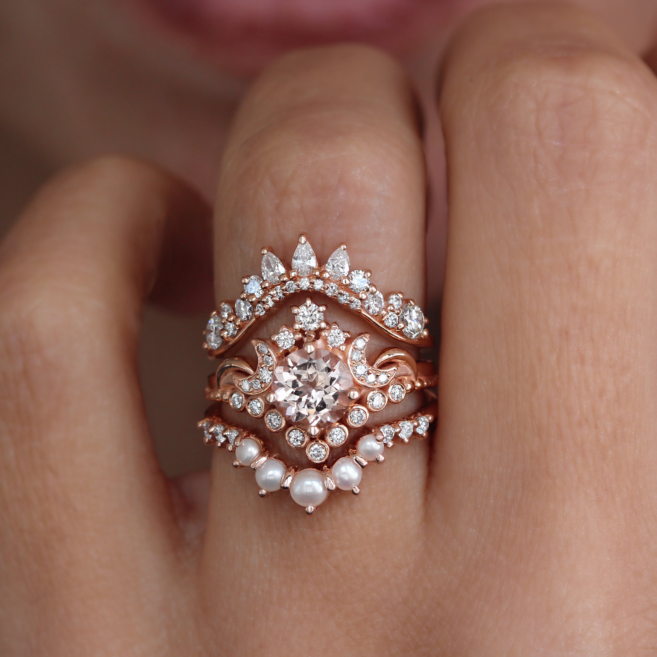 Curved Pear Diamond Wedding Nesting Stacking Ring - Valeria ♥