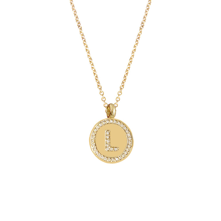 Personalized Diamond Initial Charm 12mm Small Gold Coin