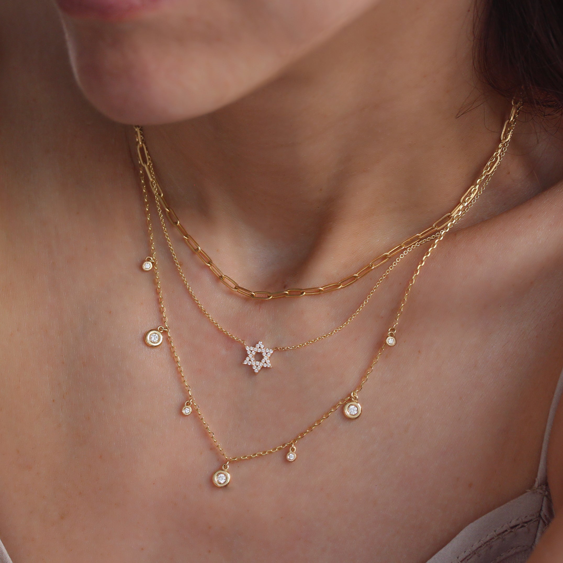 Small Star of David Magen David Diamond Pendant Gold Necklace ♥