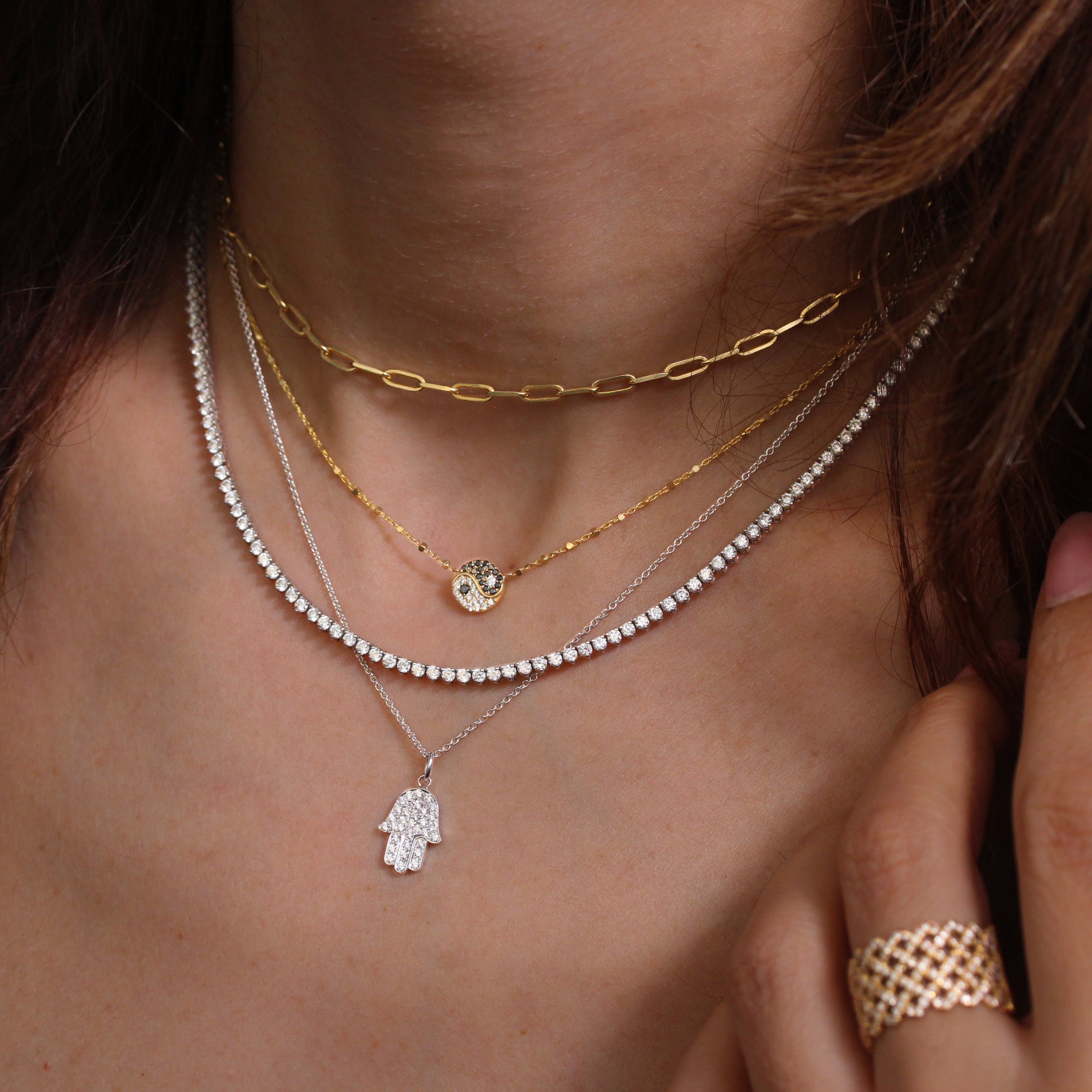 Big Diamond Hamsa Hand Pendant Necklace, Fine Jewelry ♥