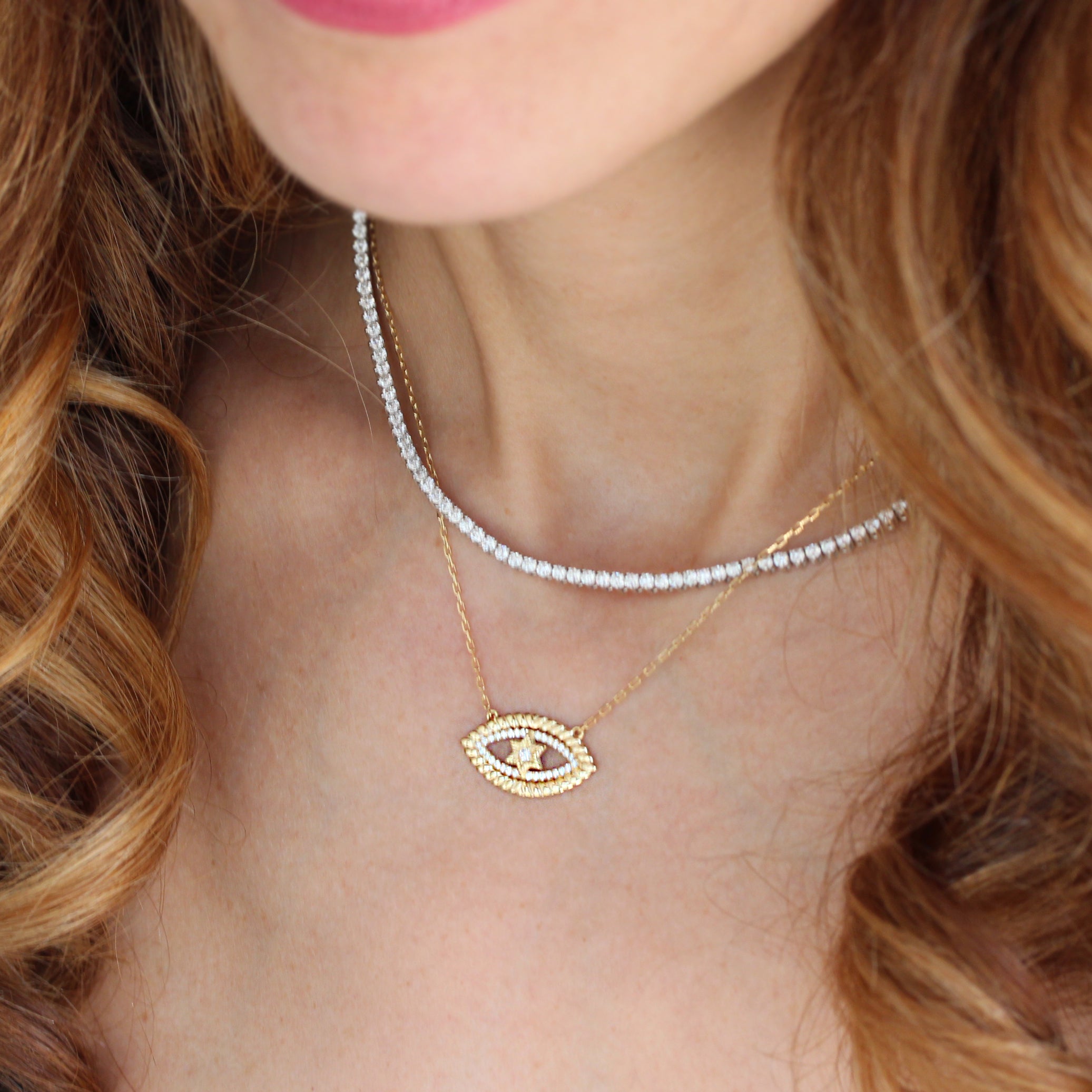 Evil Eye Magen David Star Diamond Necklace - Judaica jewelry