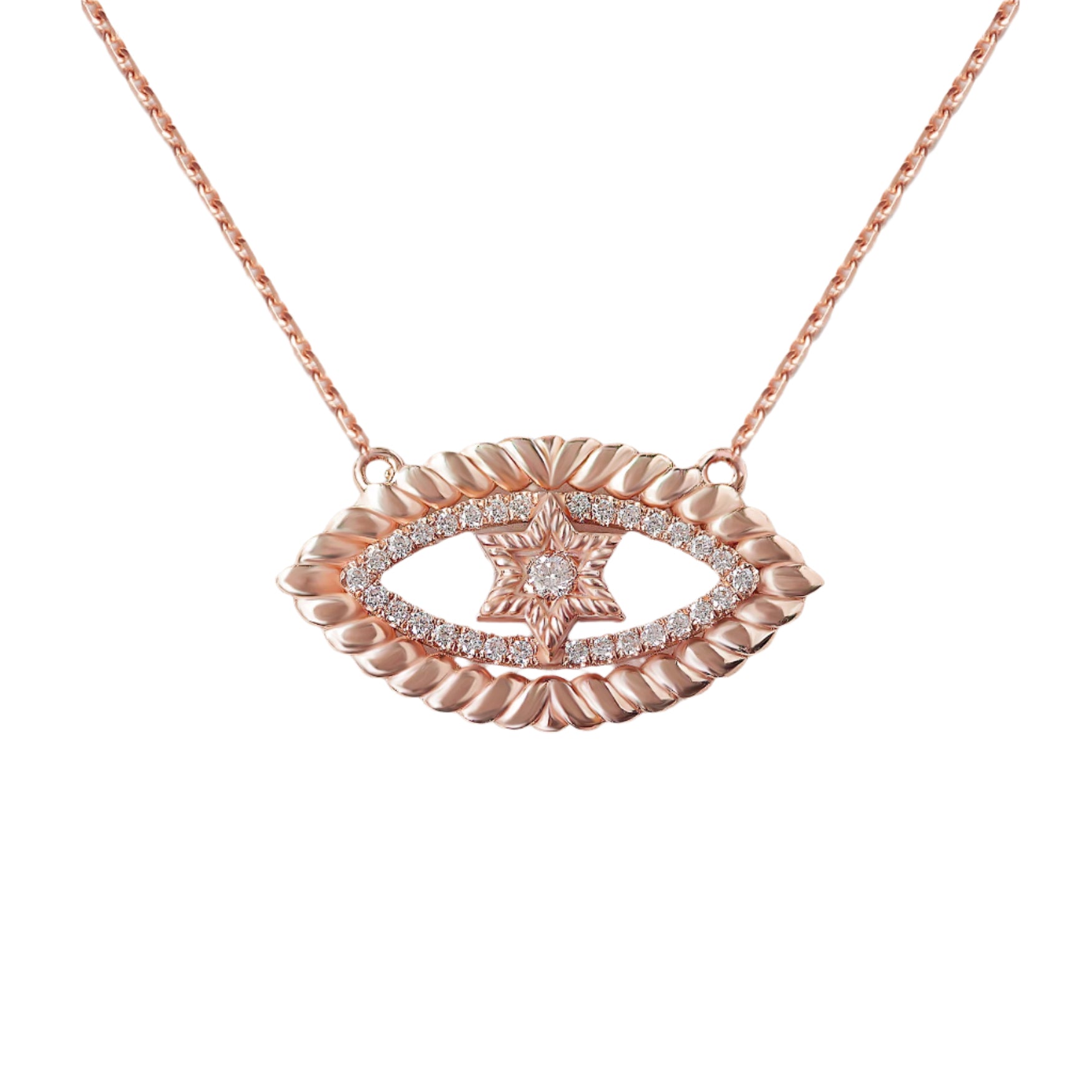 rose gold Evil Eye Magen David Star Diamond Necklace - Judaica jewelry ROSE