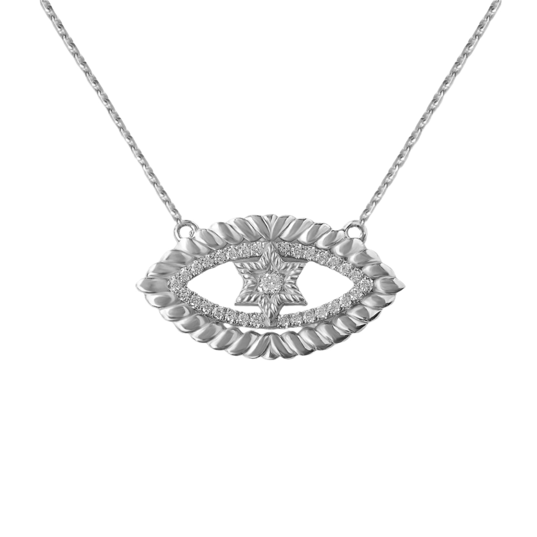 white gold Evil Eye Magen David Star Diamond Necklace - Judaica jewelry