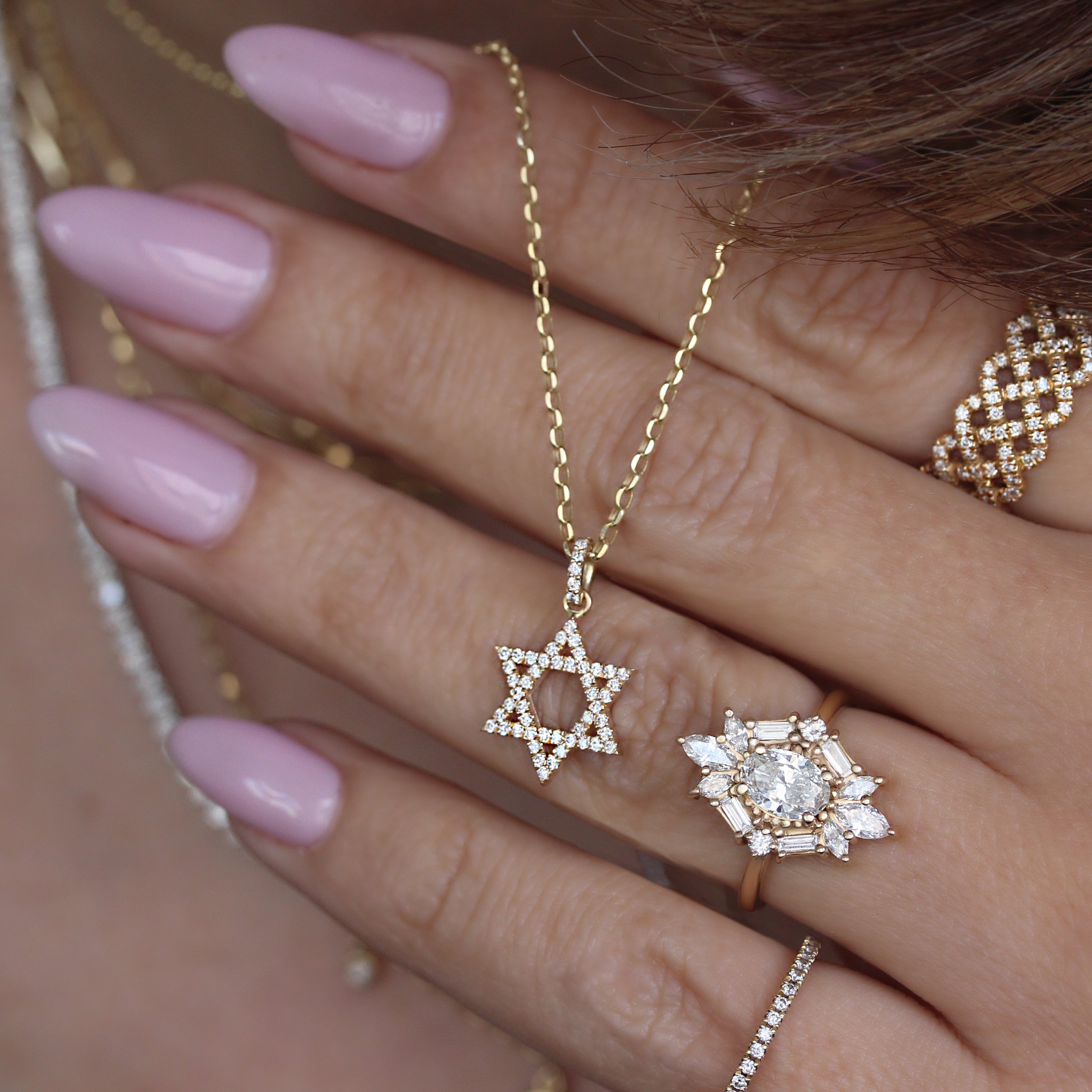 Large Star of David Diamond Pendant Gold Necklace ♥ 15mm