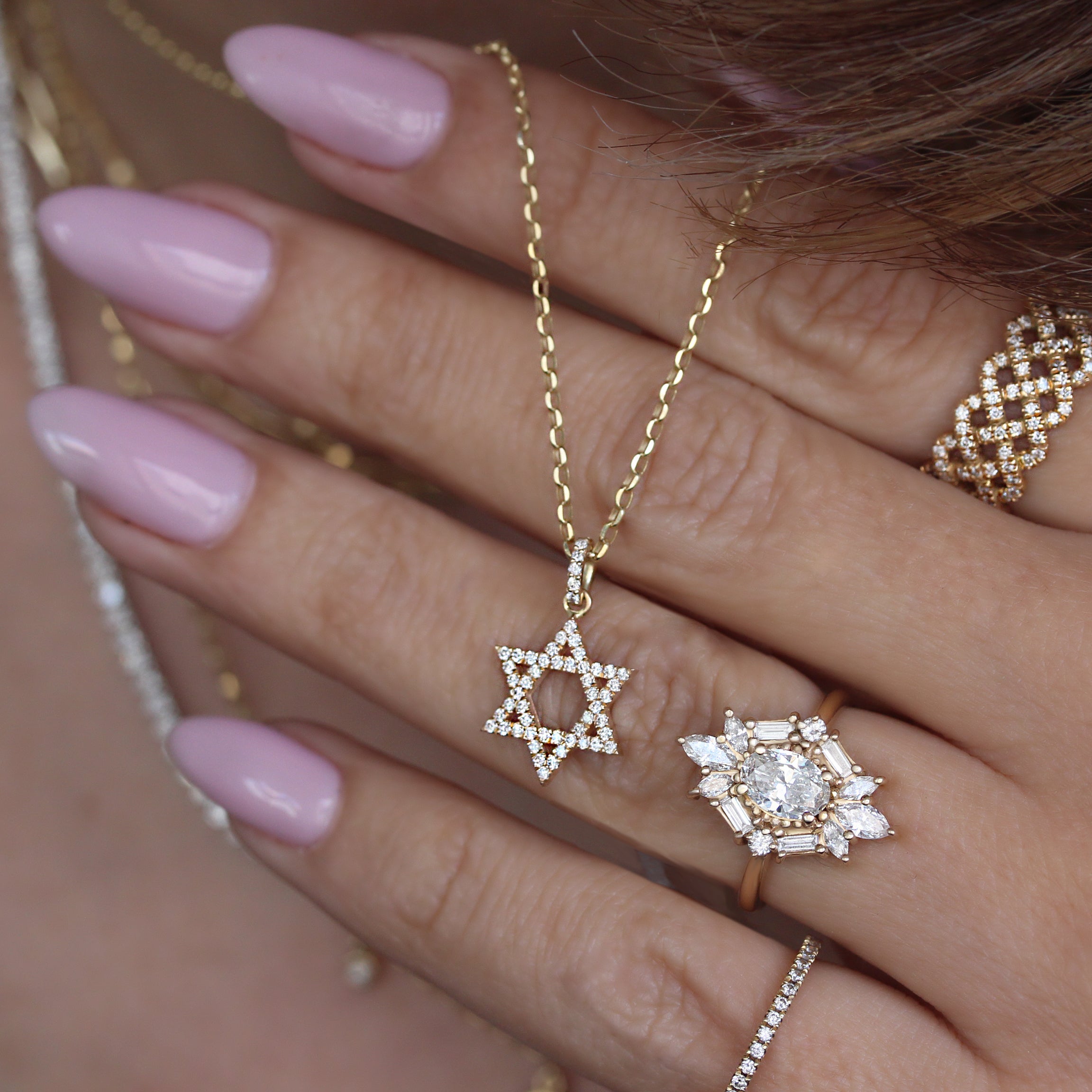 15mm Large Star of David Diamond Pendant Gold Necklace ♥