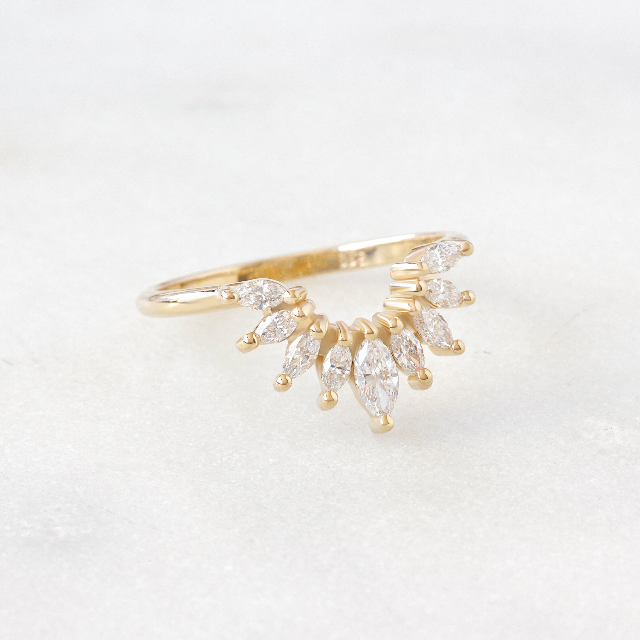 Curve Marquise Diamond Art Deco U nesting wedding Ring Sunrise ♥