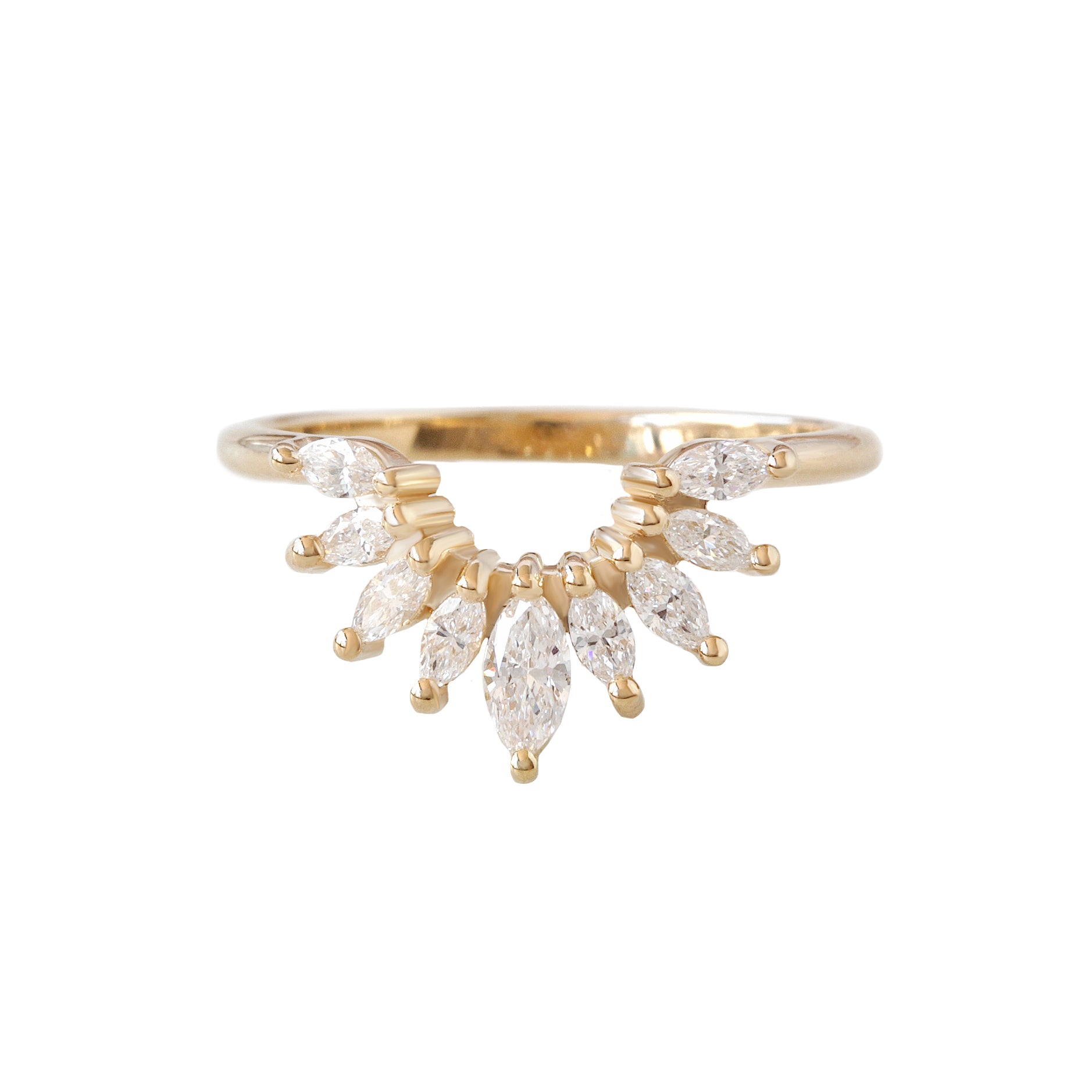 Curve Marquise Diamond Art Deco U nesting wedding Ring Sunrise ♥