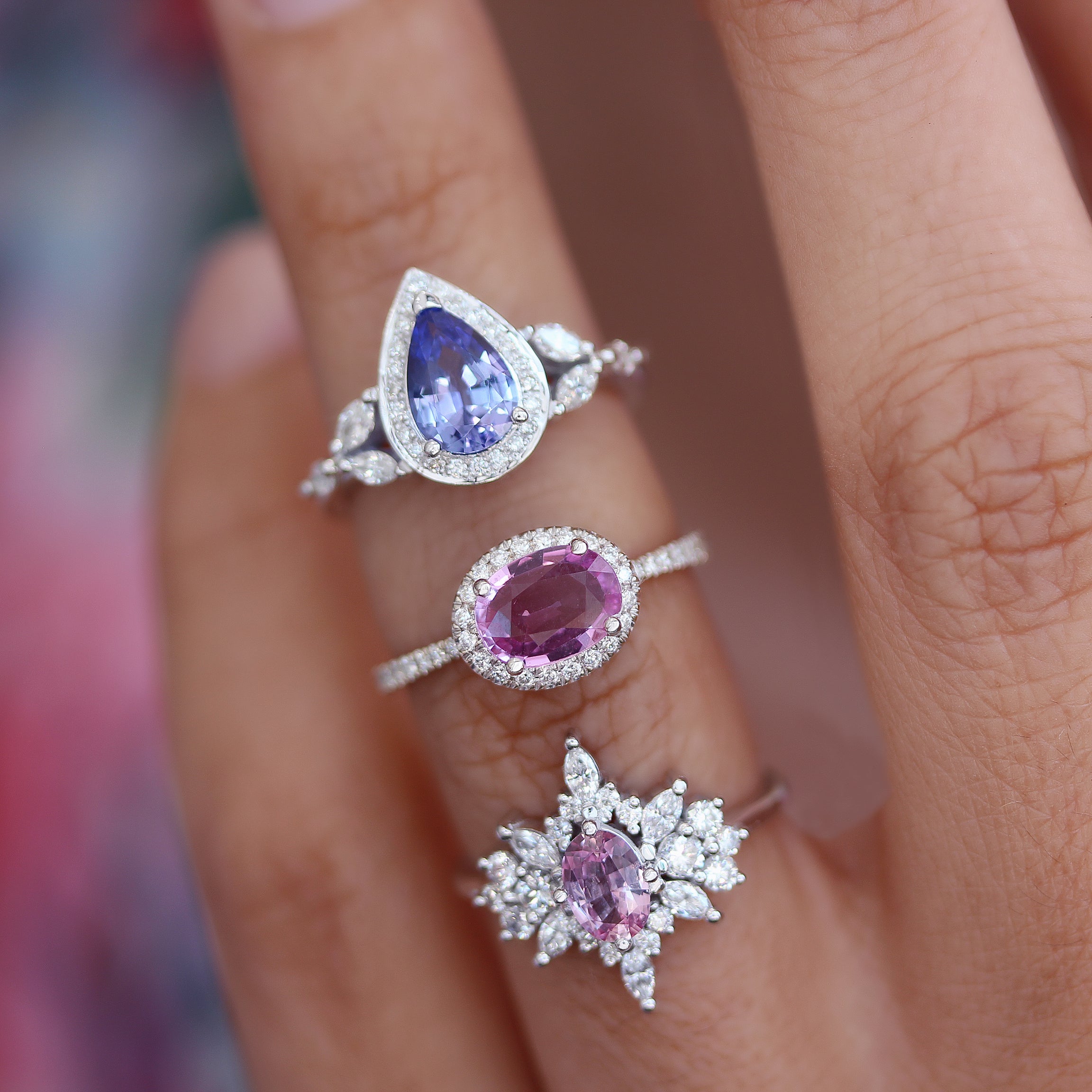 Oval pink sapphire & diamonds engagement ring, Phoenix ♥