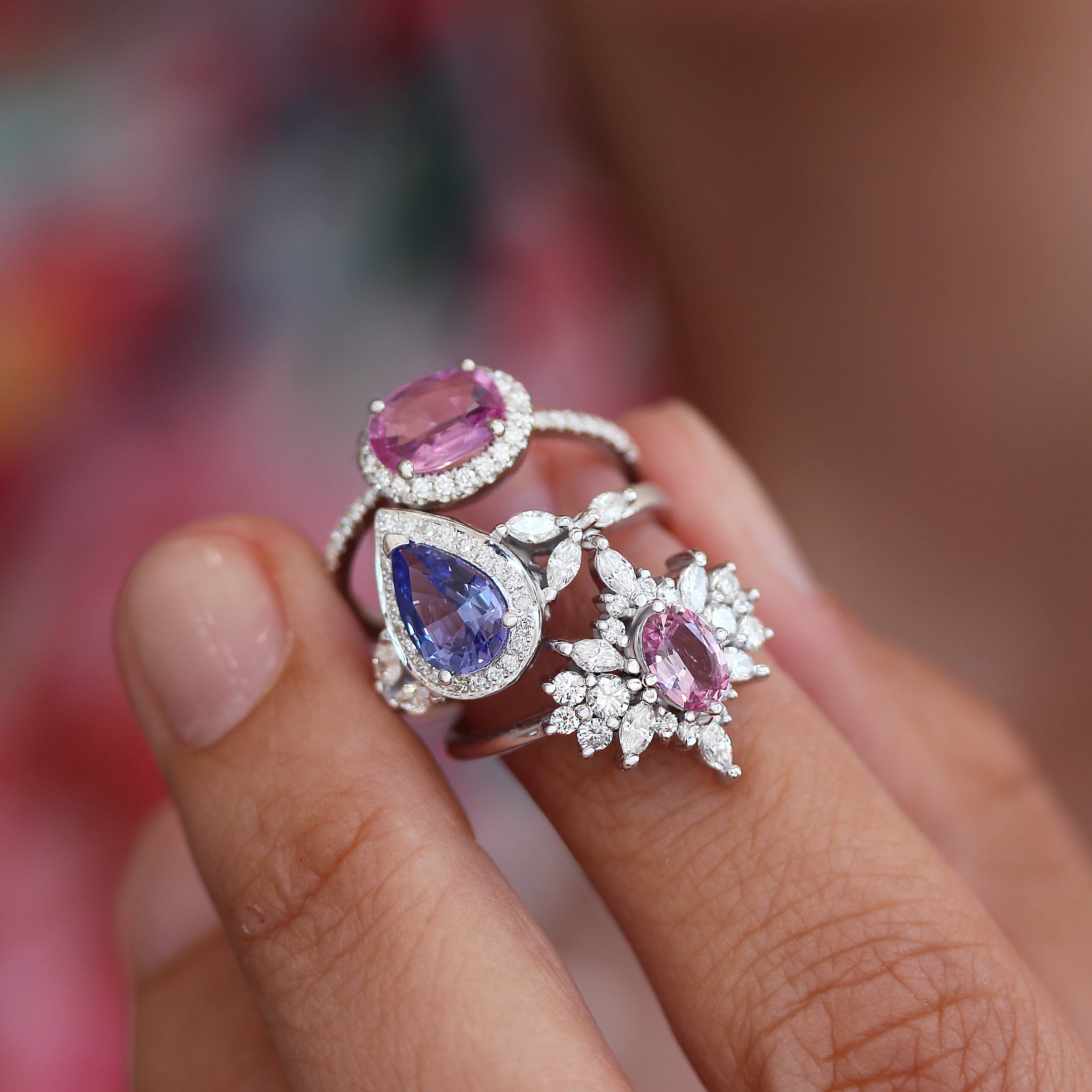 Oval pink sapphire & diamonds engagement ring, Phoenix ♥
