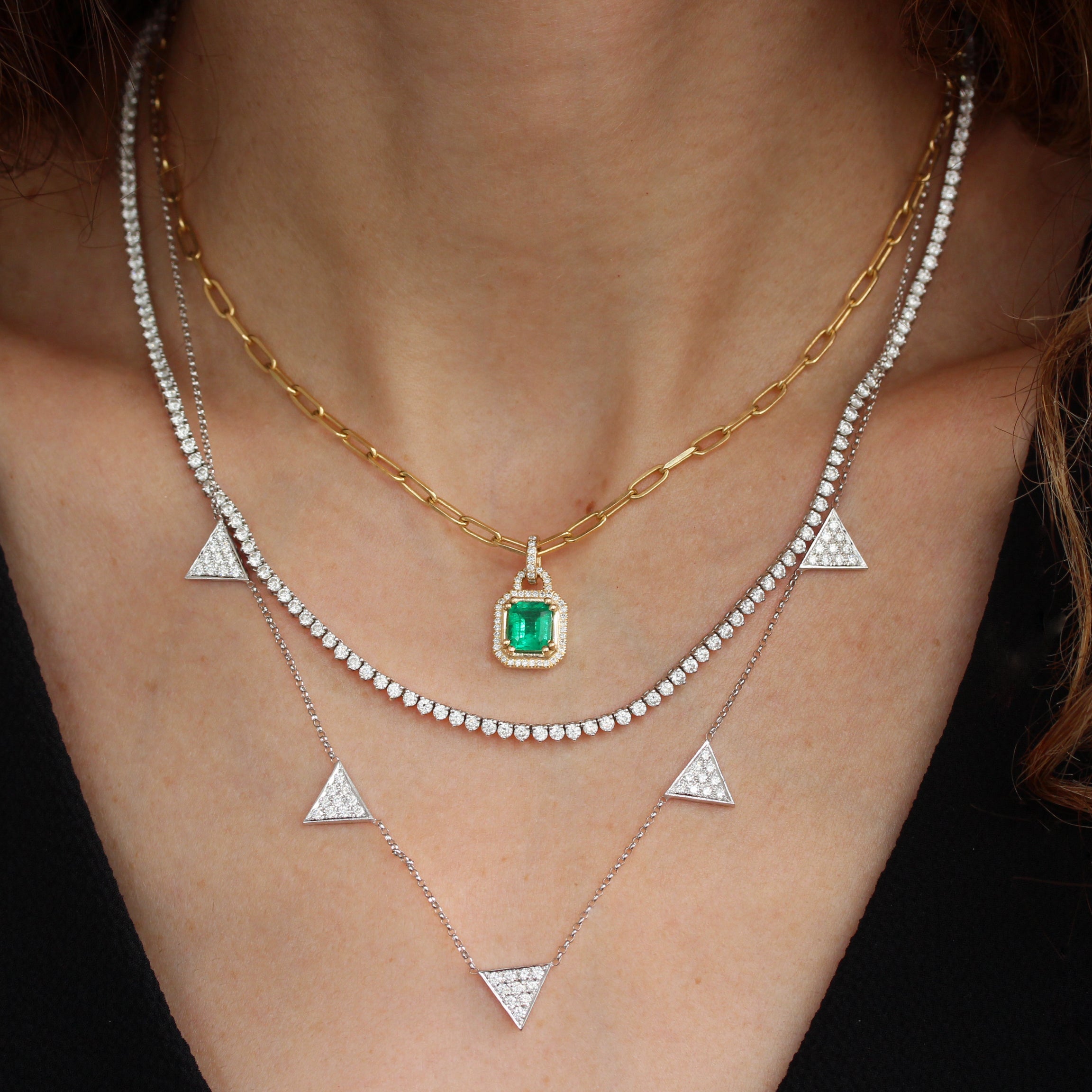 5 Big Triangles Pave Diamonds Necklace ♥