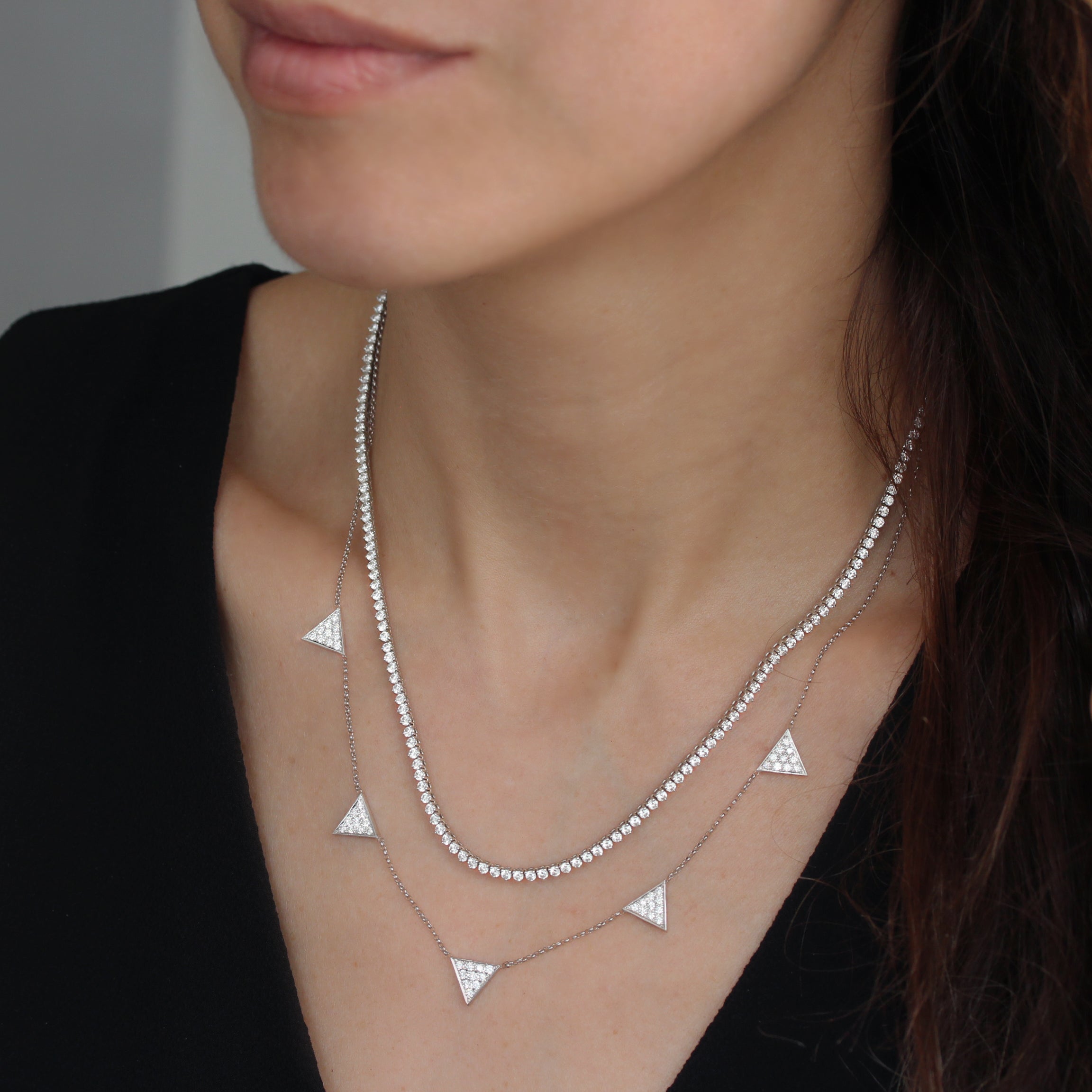 5 Big Triangles Pave Diamonds Necklace ♥