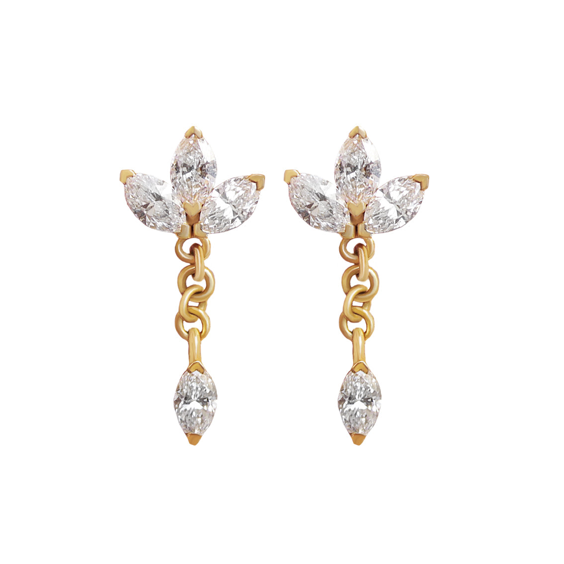 Marquise Flower Dangle Diamond Earrings with Chain ♥ Romi