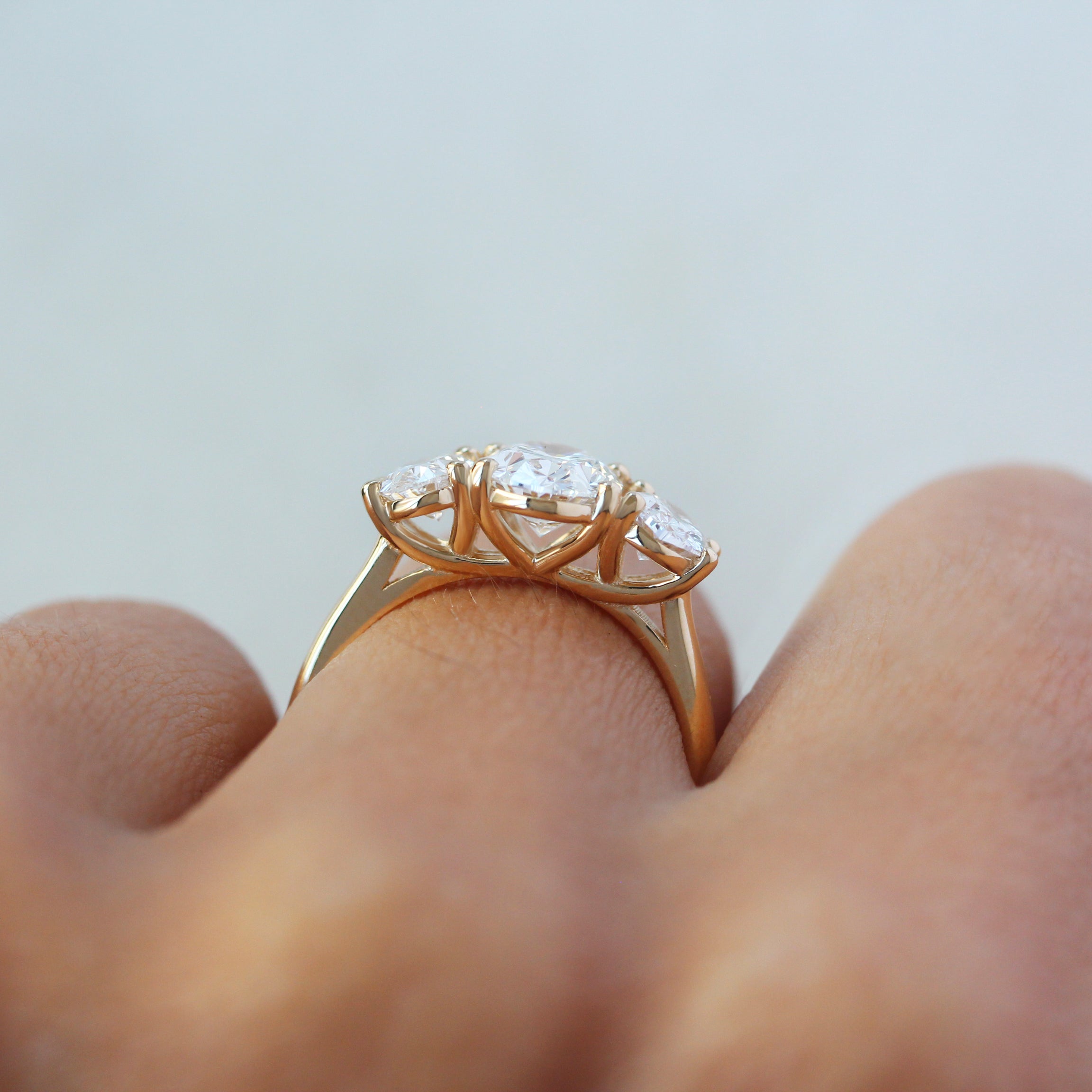 Three Stone Oval Lab Grown Diamonds Engagement Ring