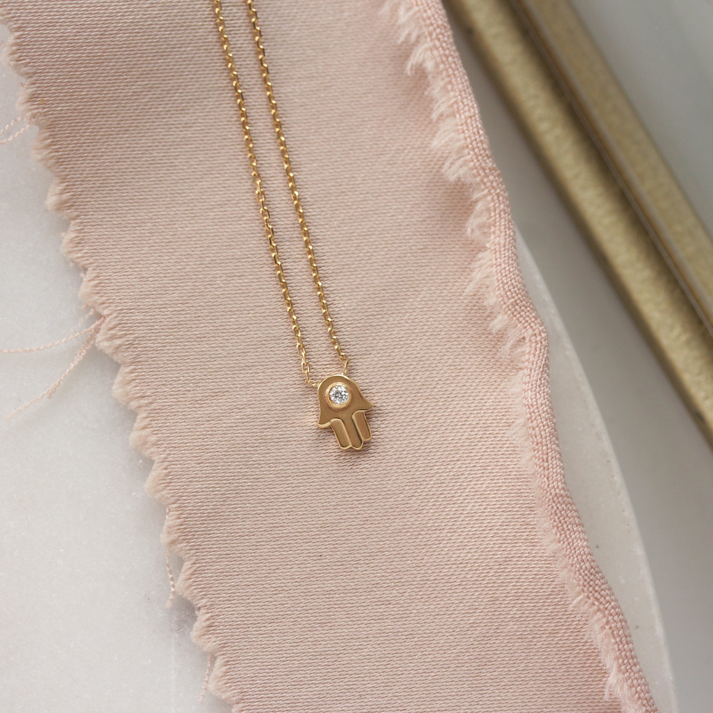 Tiny Diamond Hamsa Pendant Necklace, Evil Eye Fine Jewelry ♥