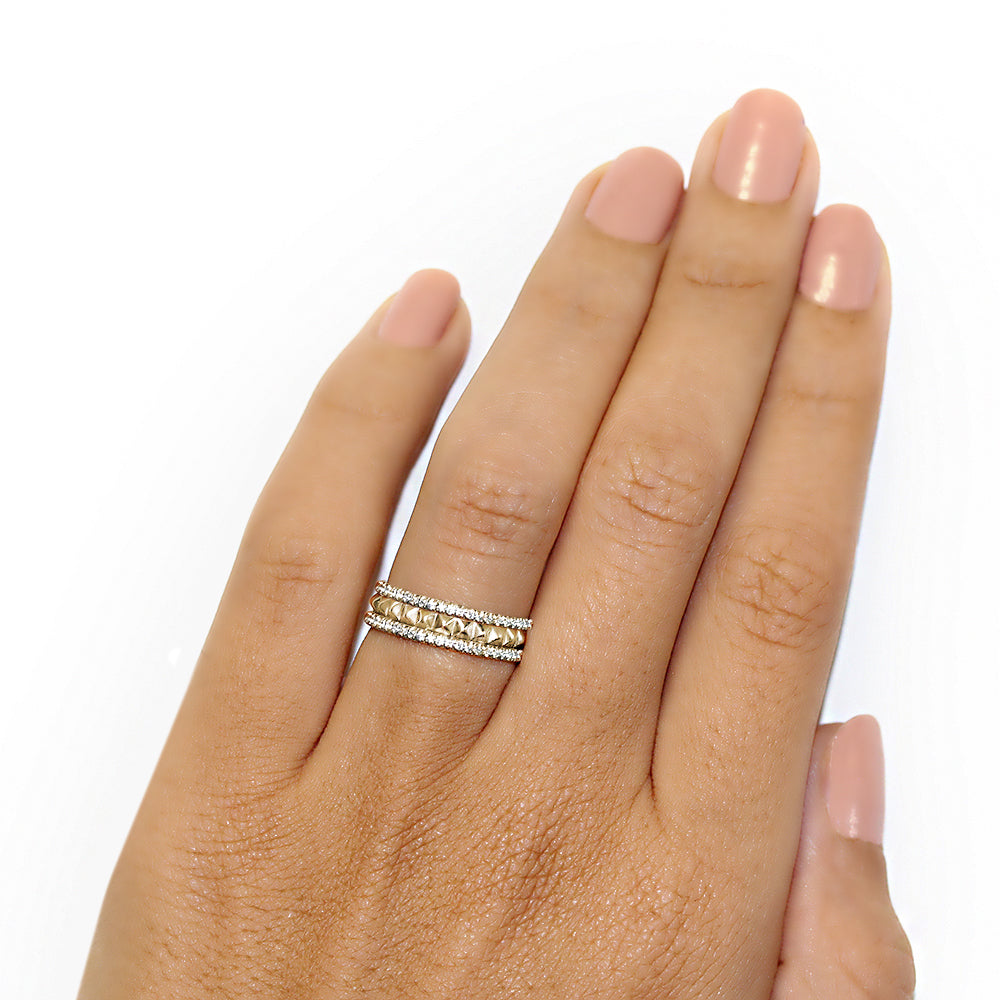 Double Eternity Gold Pyramids & Diamonds Band