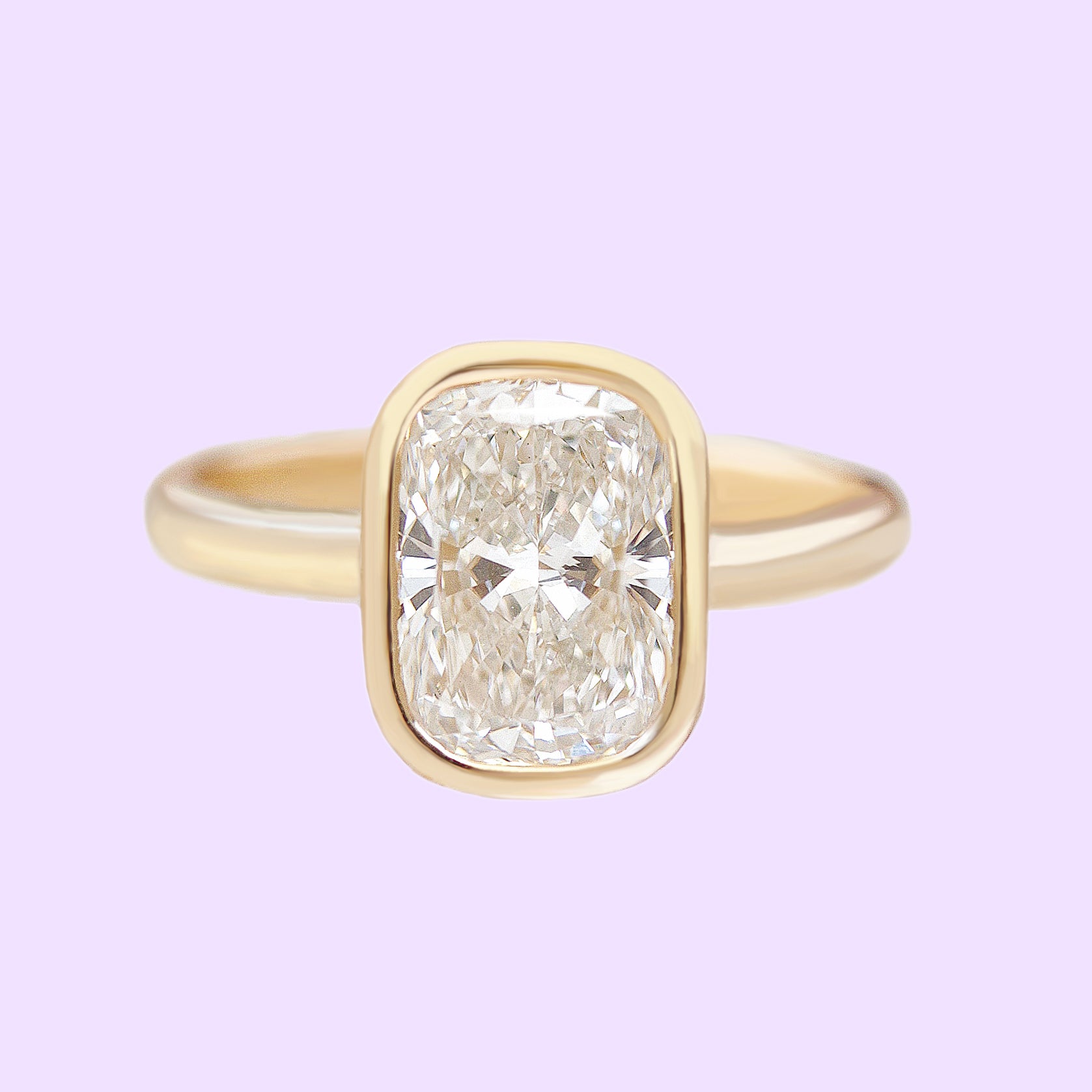 Cushion Cut Solitaire Bezel Set Diamond Engagement Ring - Grace