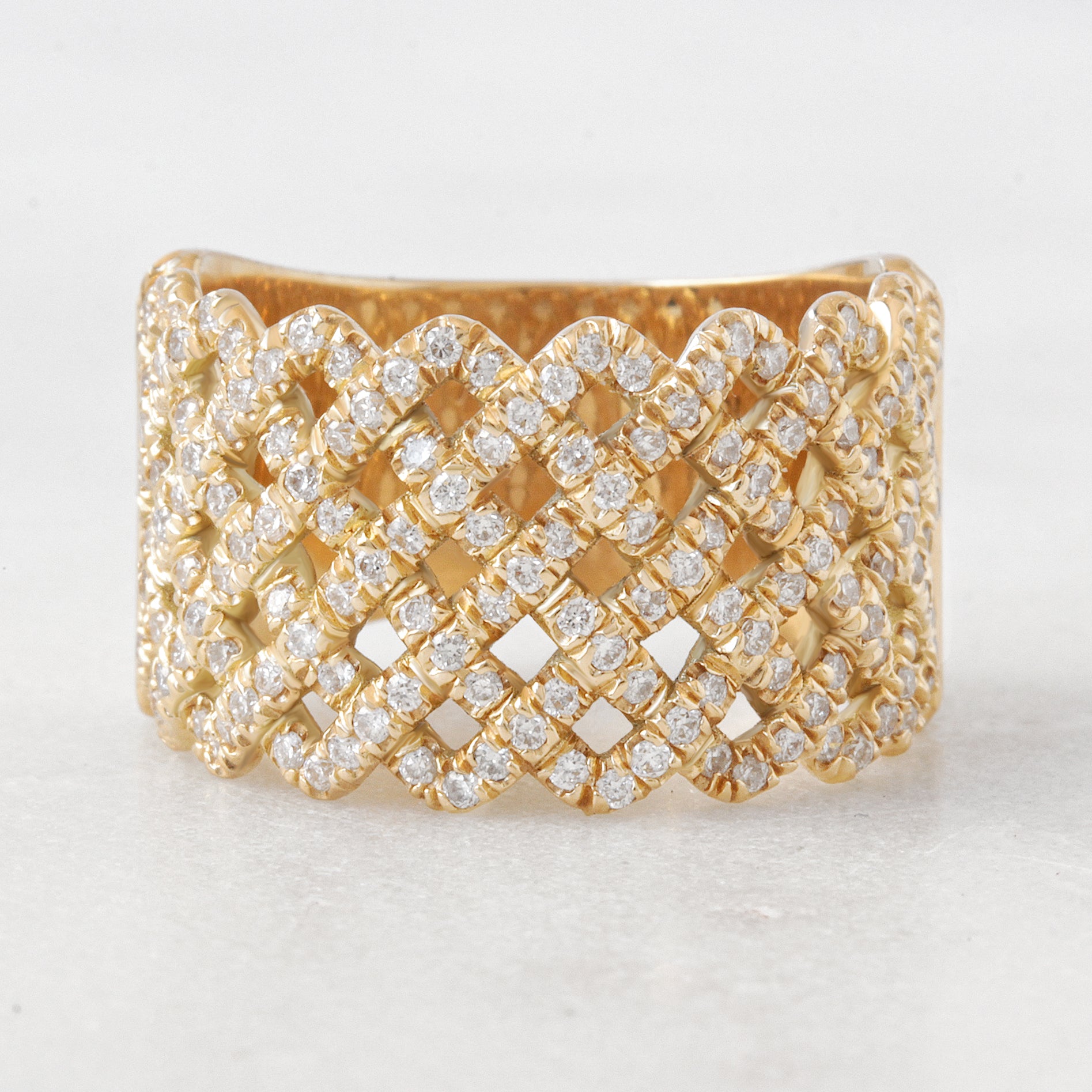 Braided Wide Diamond Anniversary Cigar Band yellow gold