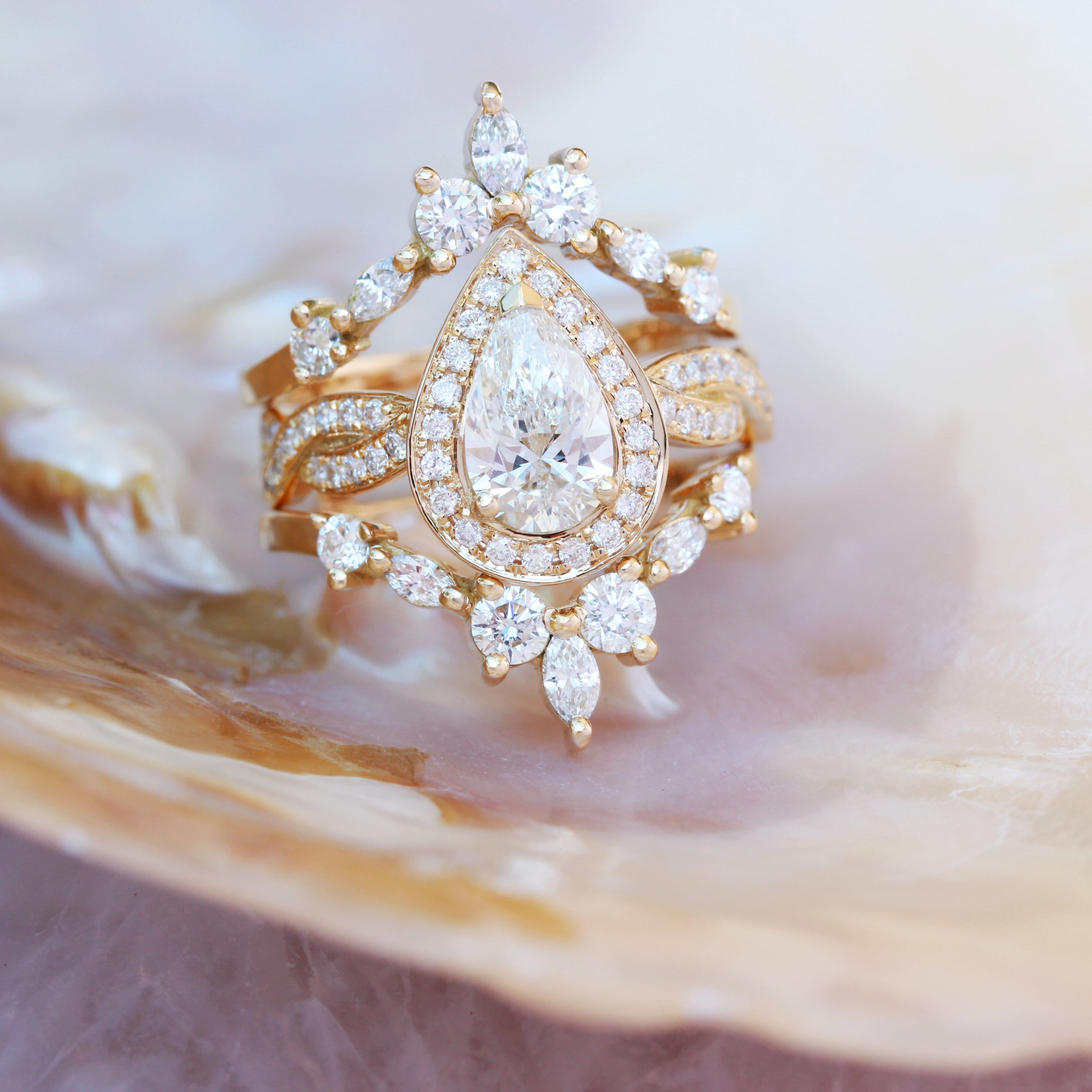 Pear Diamond Infinity Twist Shank Engagement Ring & Diamond Ring guard "Zeus"