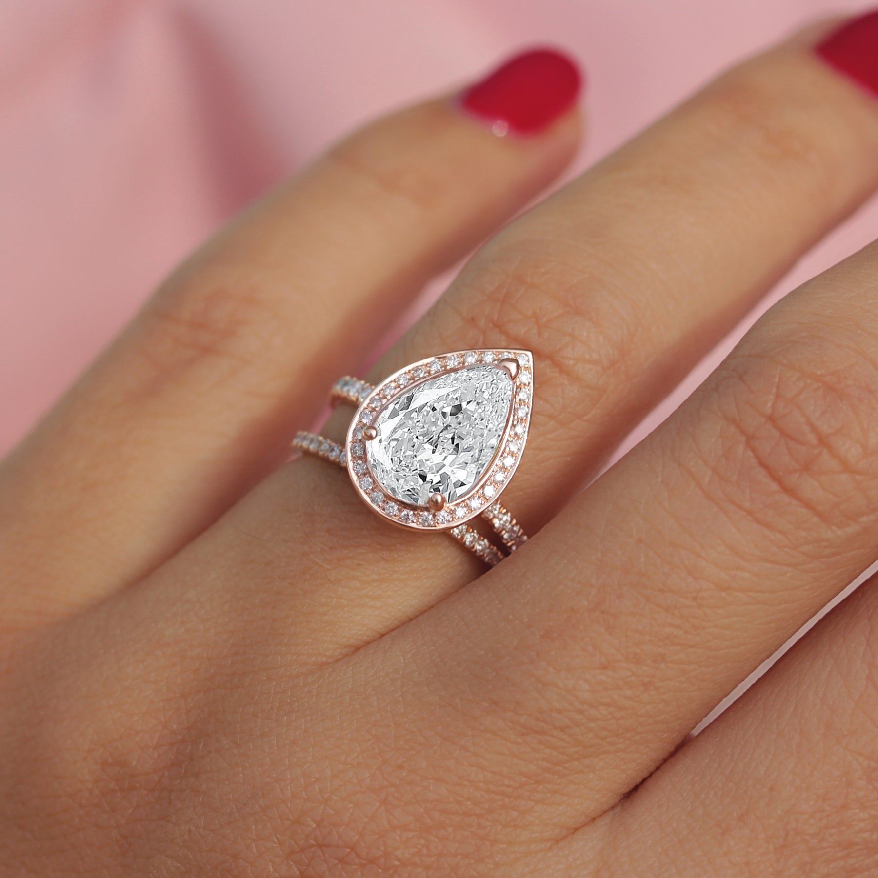 2 Carat Pear Diamond Halo Modern Engagement Ring