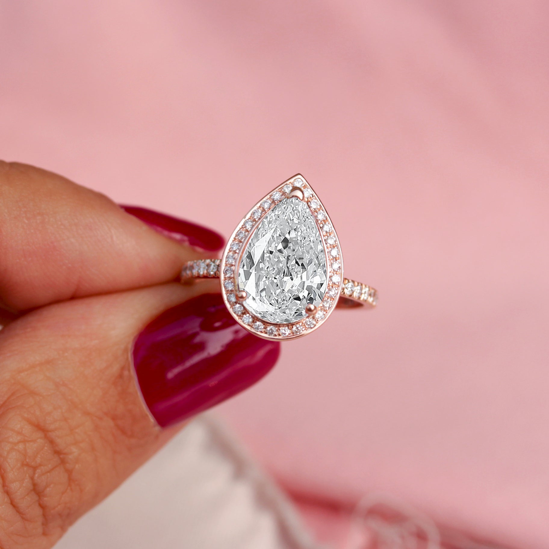 2 Carat Pear Diamond Halo Modern Engagement Ring