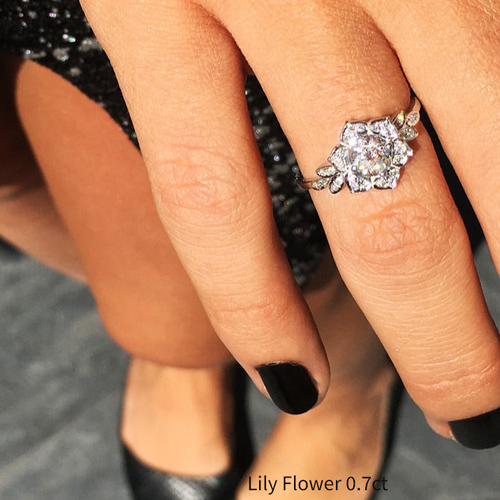 Lily Flower Round Diamond Engagement Ring