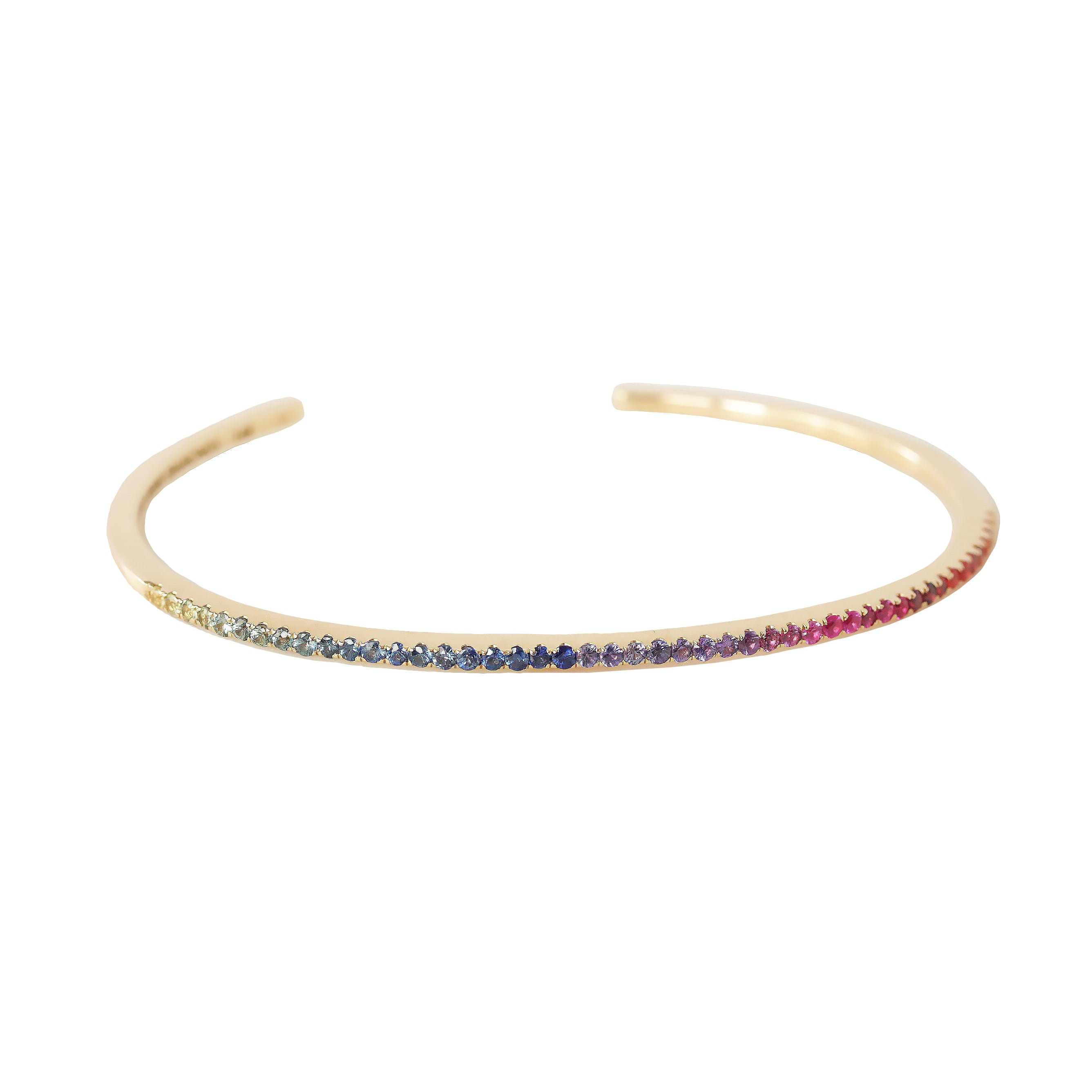 Rainbow gemstones thin cuff bangle bracelet