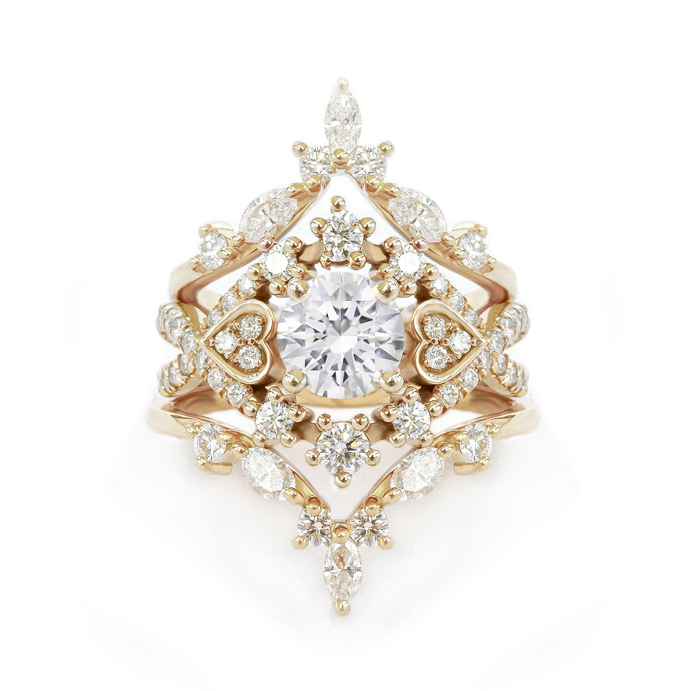 Starts & Heart Unique Diamond Halo Engagement, Bridal Rings Set "Destiny" & "Hermes" ♥