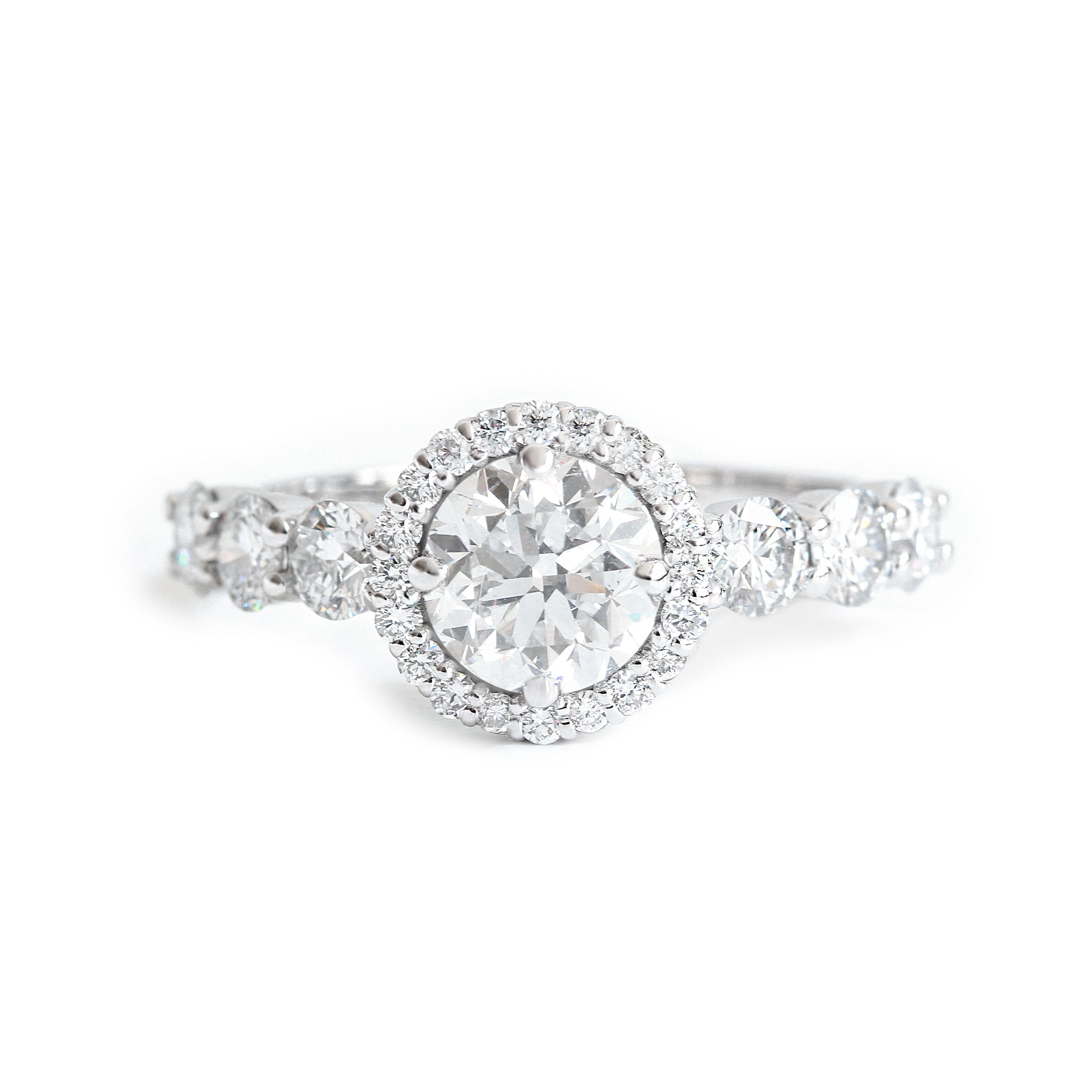 Round 1.0ct diamond halo engagement ring, "Aspen"