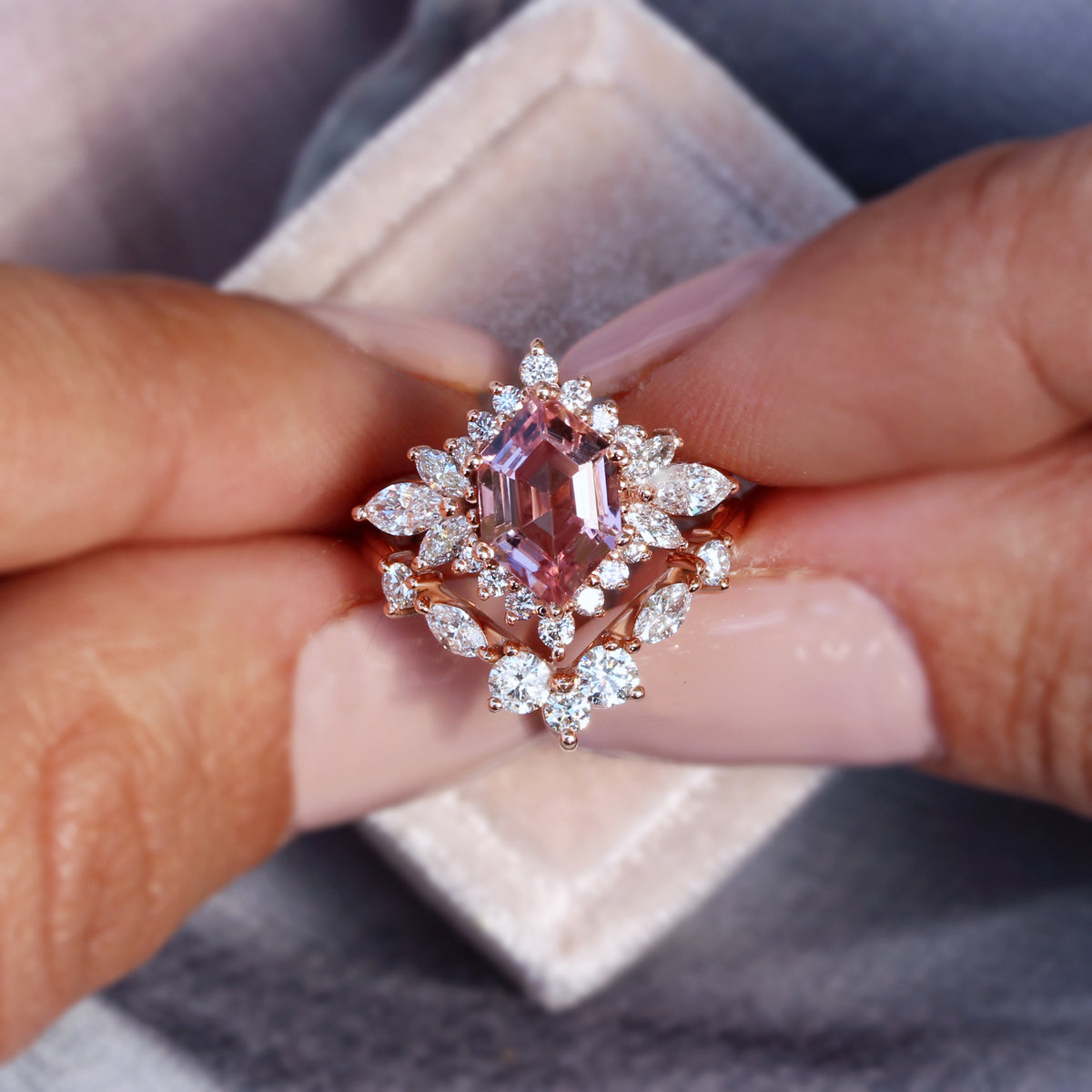 Chevron Nesting Diamond Wedding Ring - Apollo