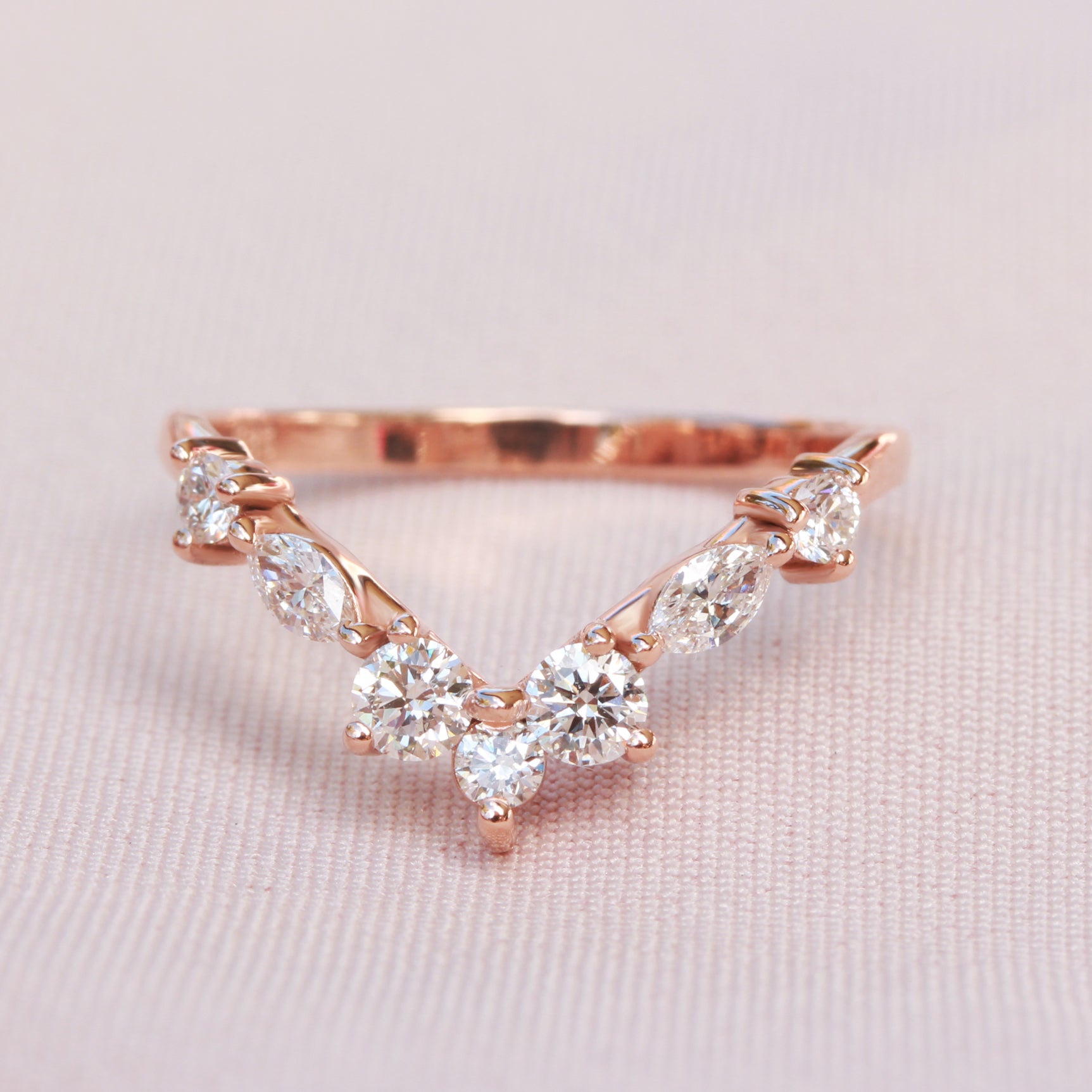 Chevron Nesting Diamond Wedding Ring - Apollo