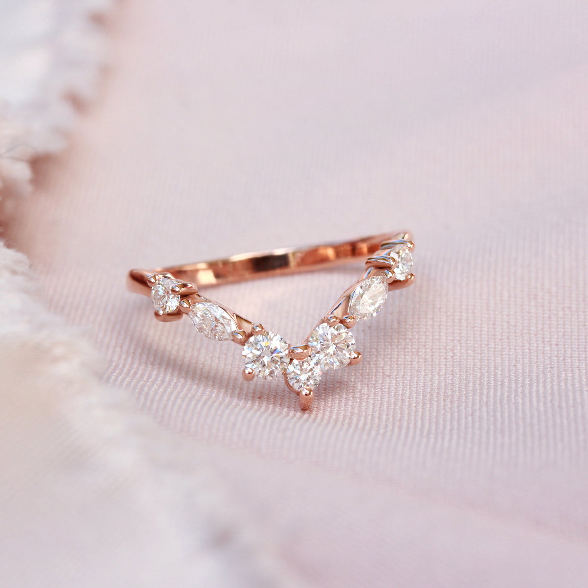 Chevron Nesting Diamond Wedding Ring - Apollo