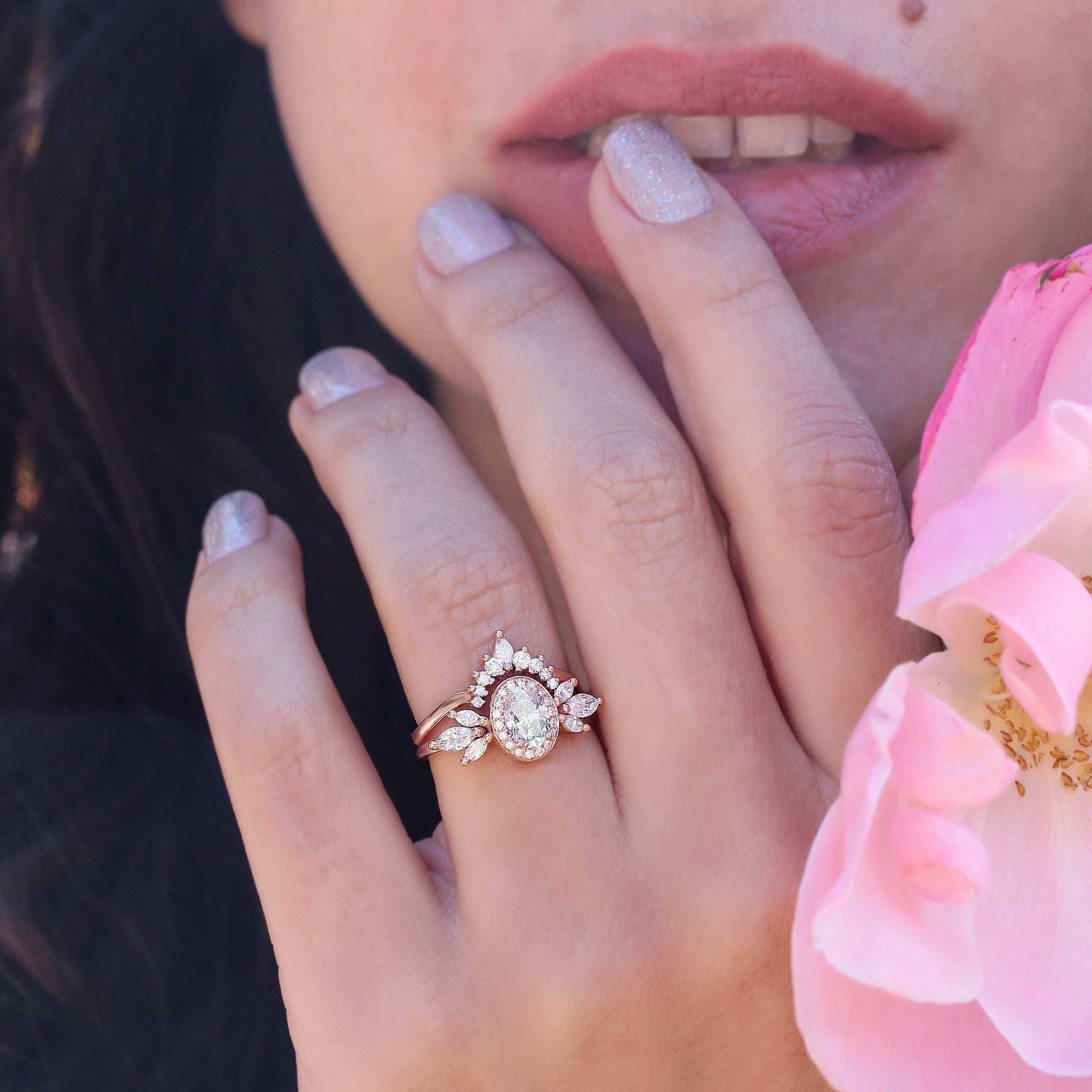 Oval Diamond 1.30ct Unique Engagement Ring, "Athena" & Two Athena's Crowns ♥