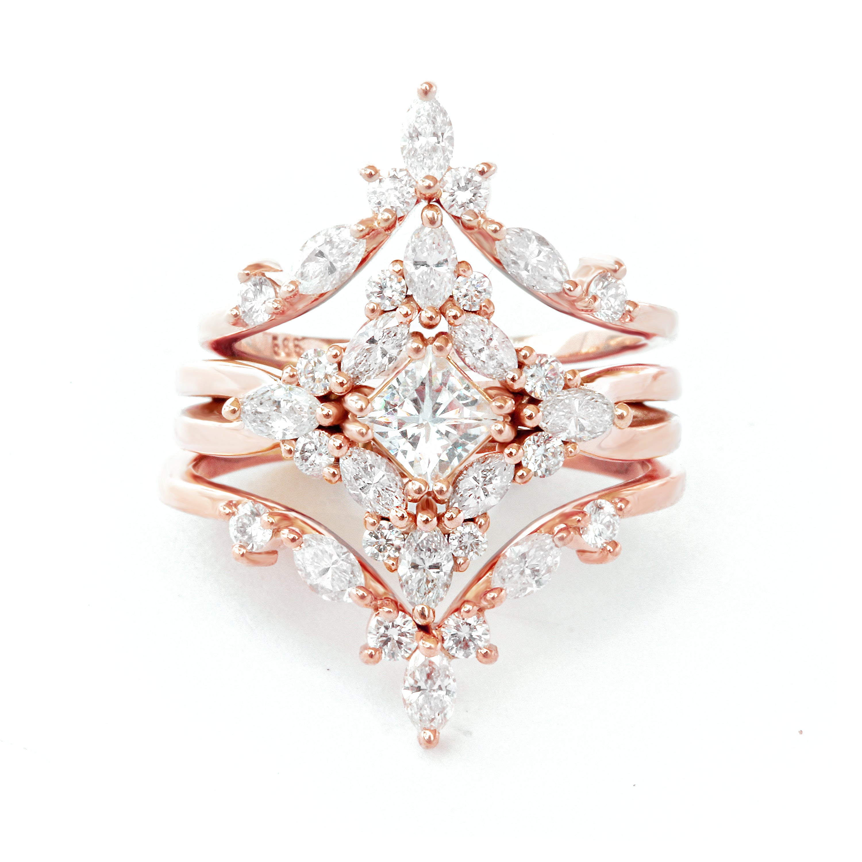 Princess cut diamond unique engagement ring, Two Wedding Rings Set - Altair & Hermes ♥