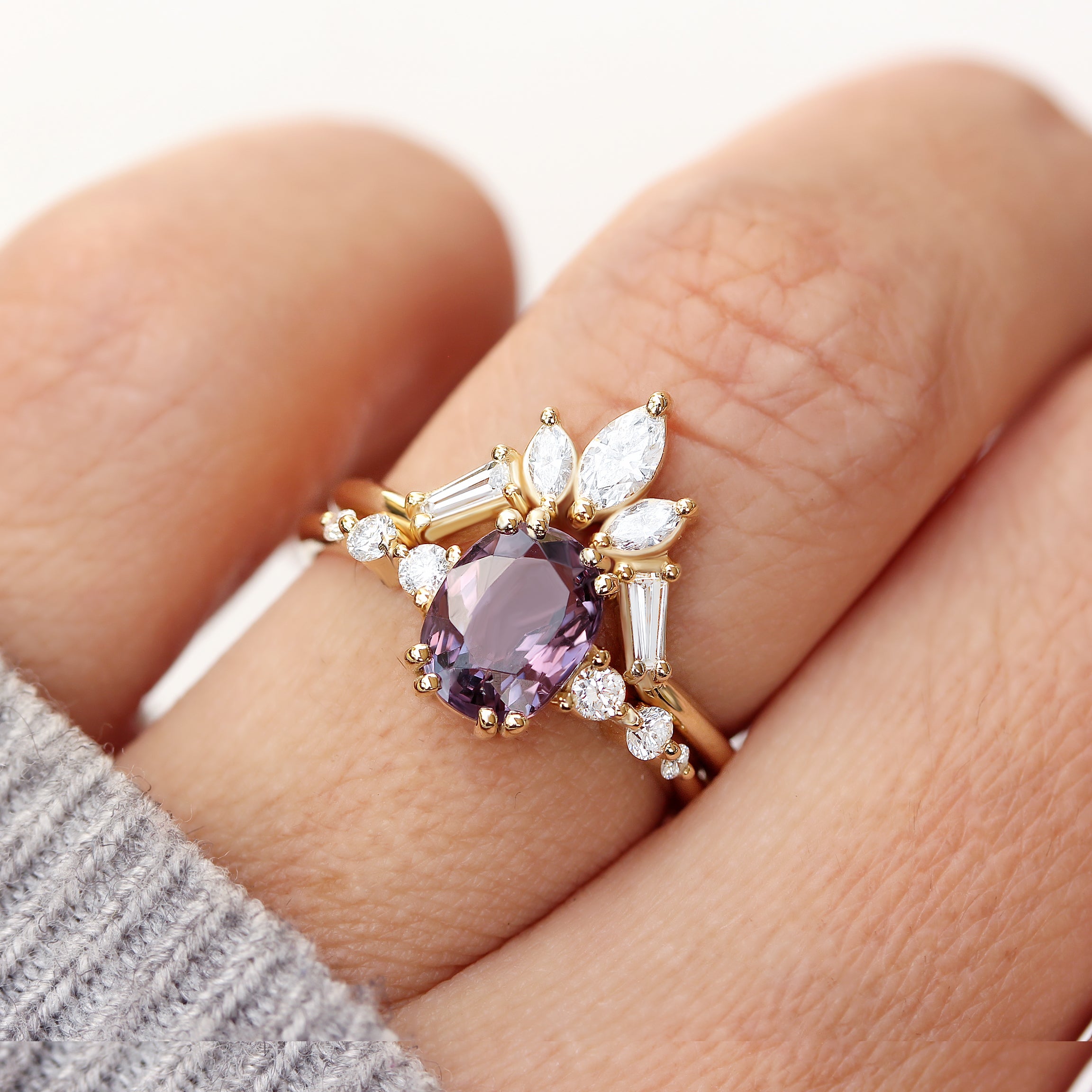 Purple Spinel & Diamonds Engagement Rings set, Candy pop + Artemis - sillyshinydiamonds