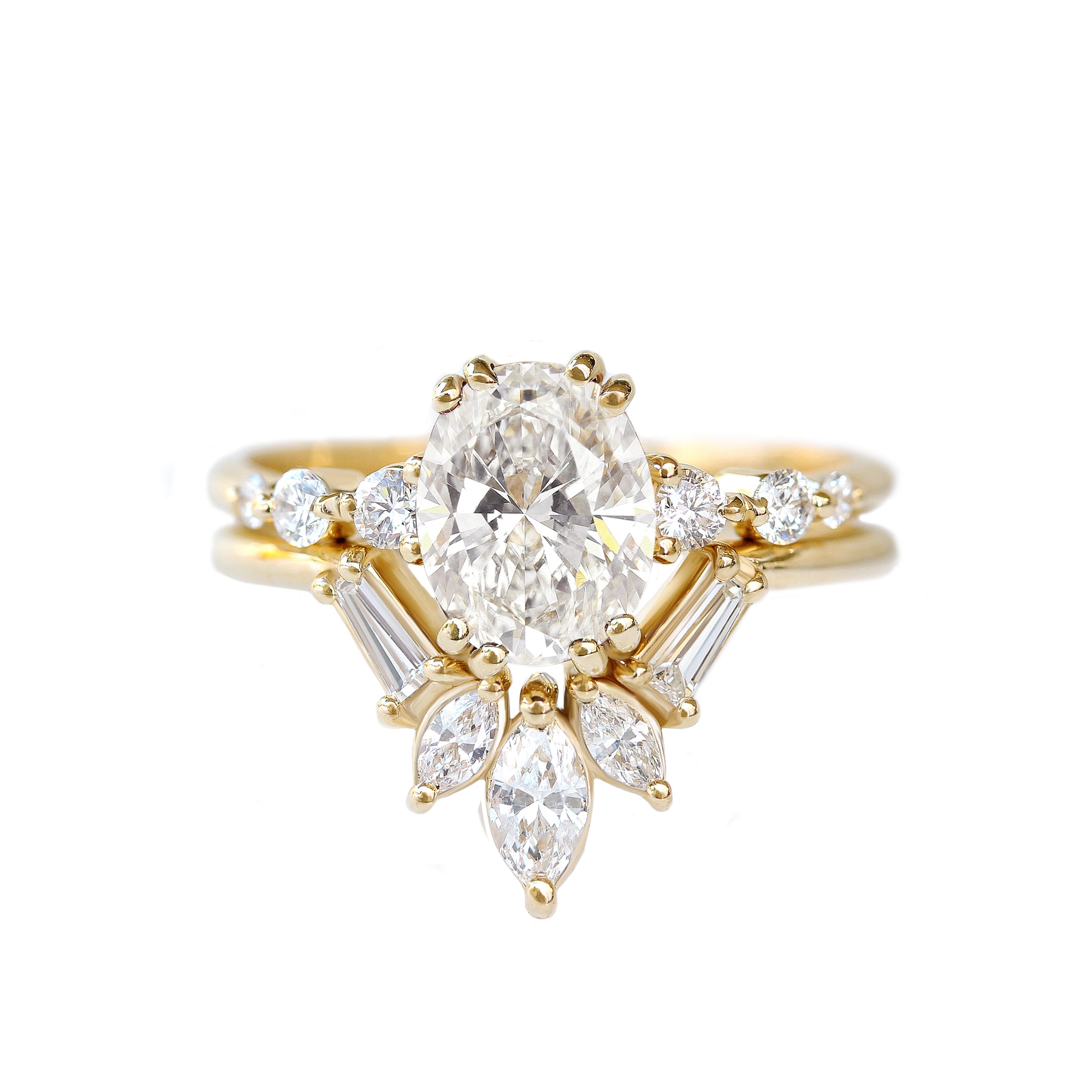 oval diamond engagement two ring set Artemis, marquise, taped diamonds, unique